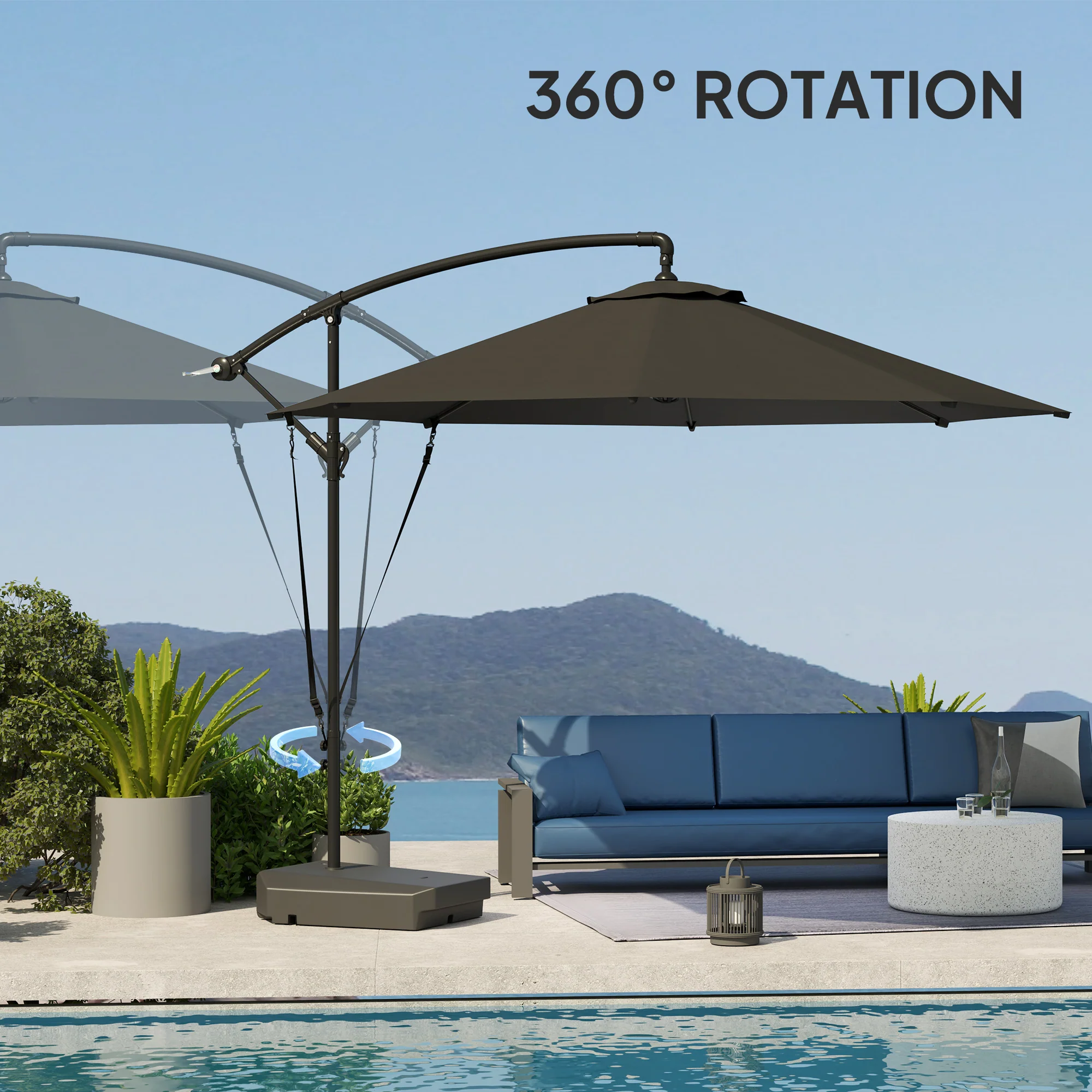 10' Round Cantilever Umbrella with Fillable Base & Cover, UPF50+, Grey - Image 10
