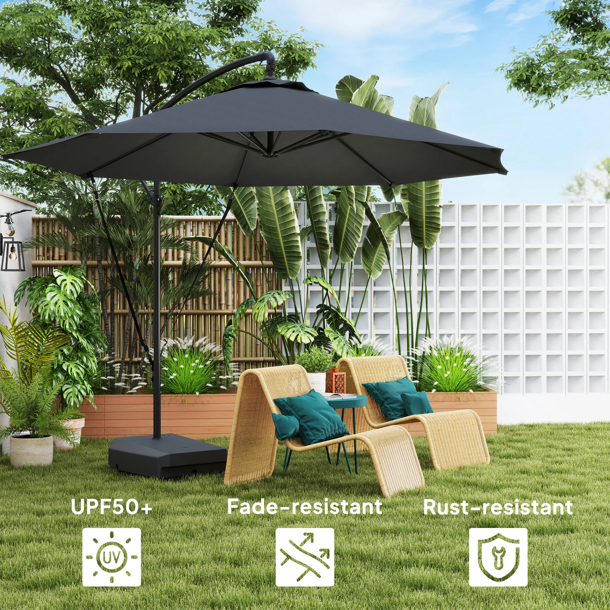 10' Round Cantilever Umbrella with Fillable Base & Cover, UPF50+, Grey - Image 8
