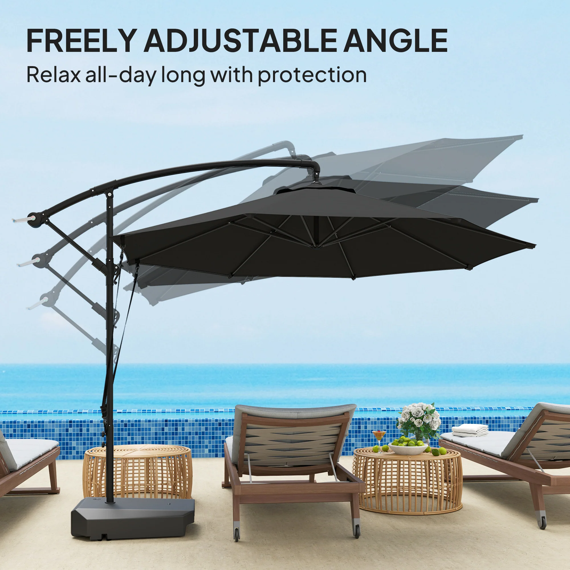 10' Round Cantilever Umbrella with Fillable Base & Cover, UPF50+, Grey - Image 9