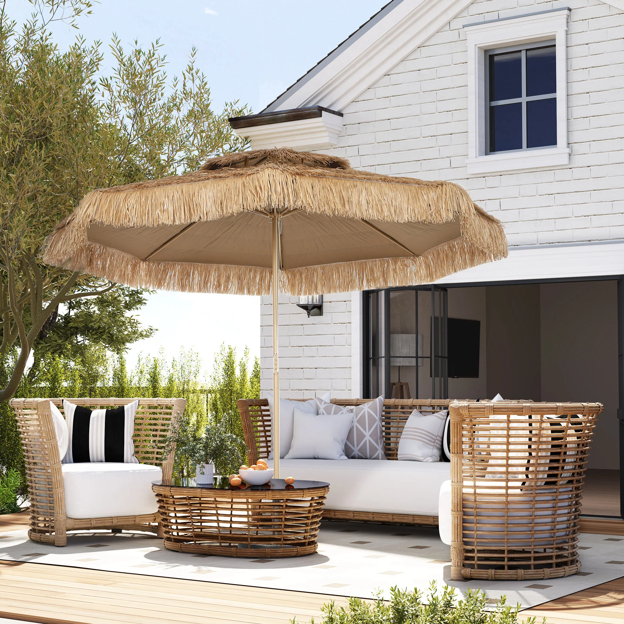10FT Hula Thatched Tiki Patio Umbrella with 2-Tier Canopy, Natural - Image 10