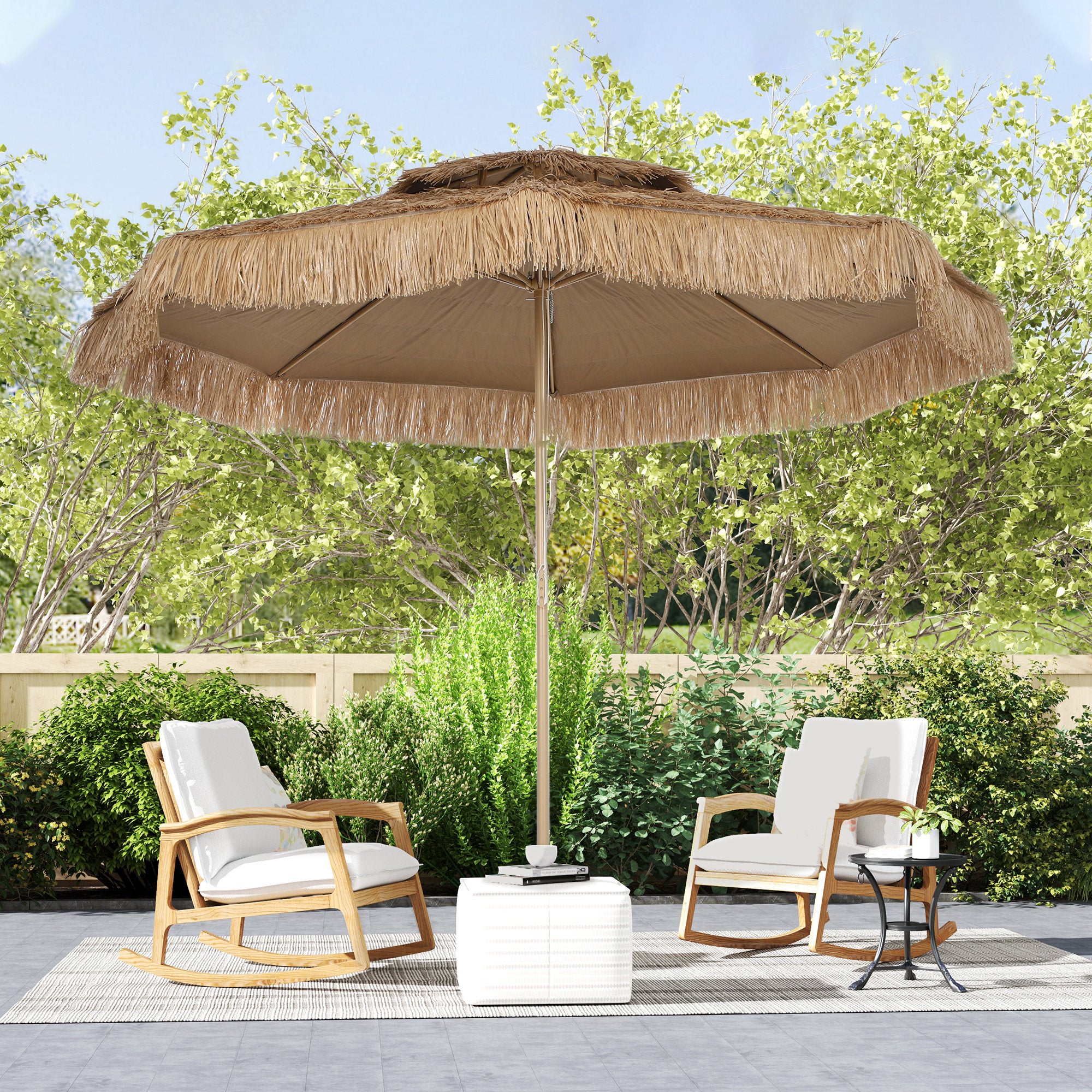 10FT Hula Thatched Tiki Patio Umbrella with 2-Tier Canopy, Natural - Image 4