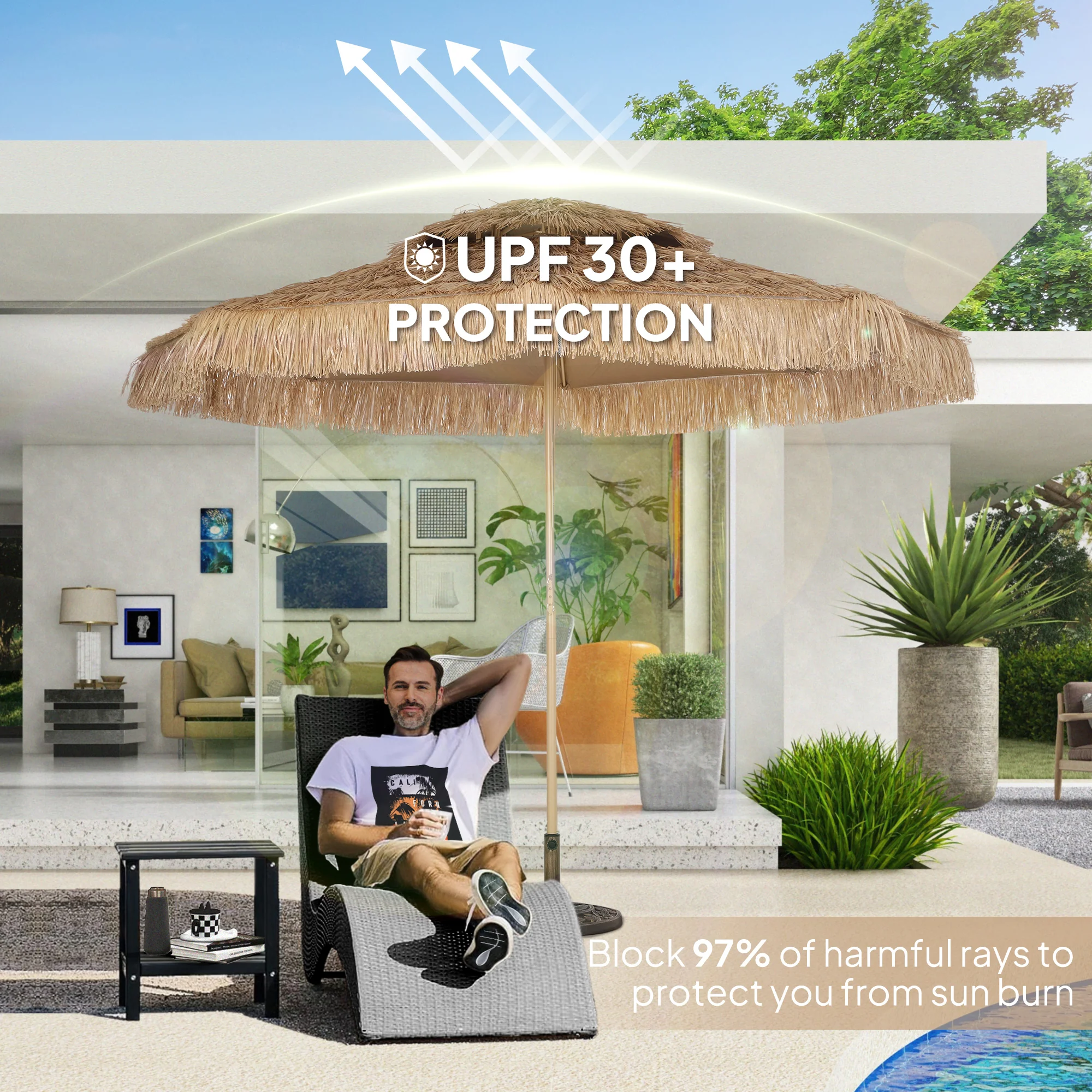 10FT Hula Thatched Tiki Patio Umbrella with 2-Tier Canopy, Natural - Image 7