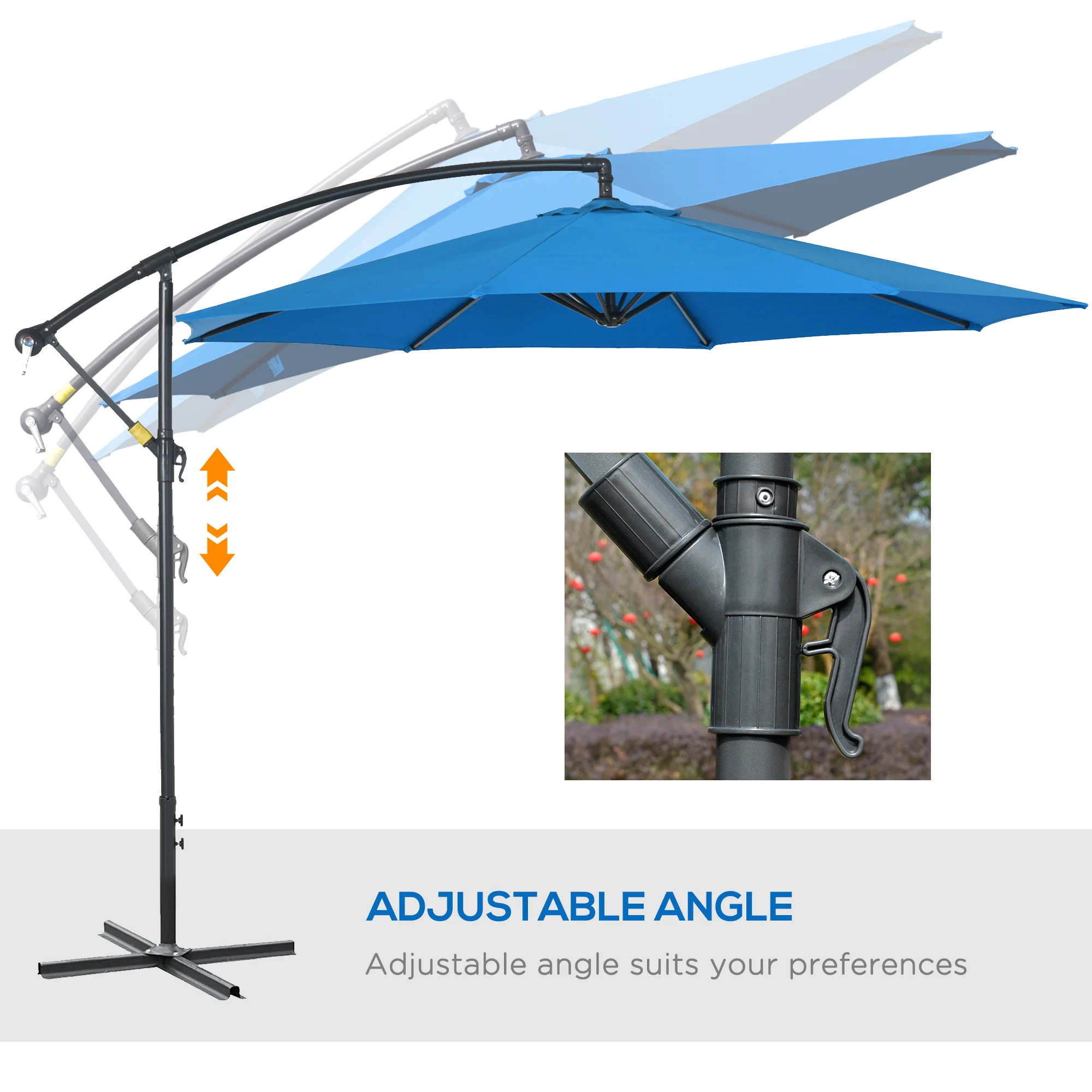 10' Offset Cantilever Patio Umbrella with Base & Crank, Blue - Image 7