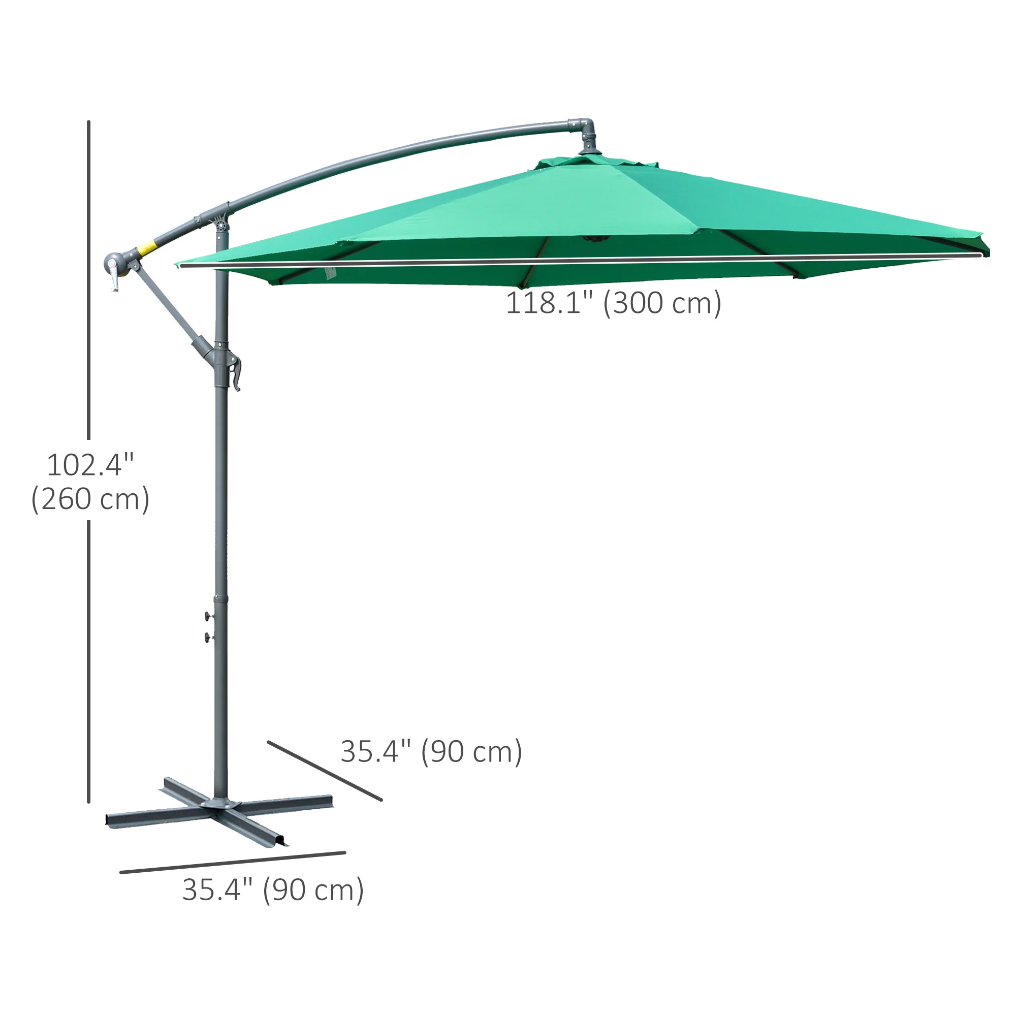 10' Offset Cantilever Patio Umbrella with Base & Crank, Green - Image 5