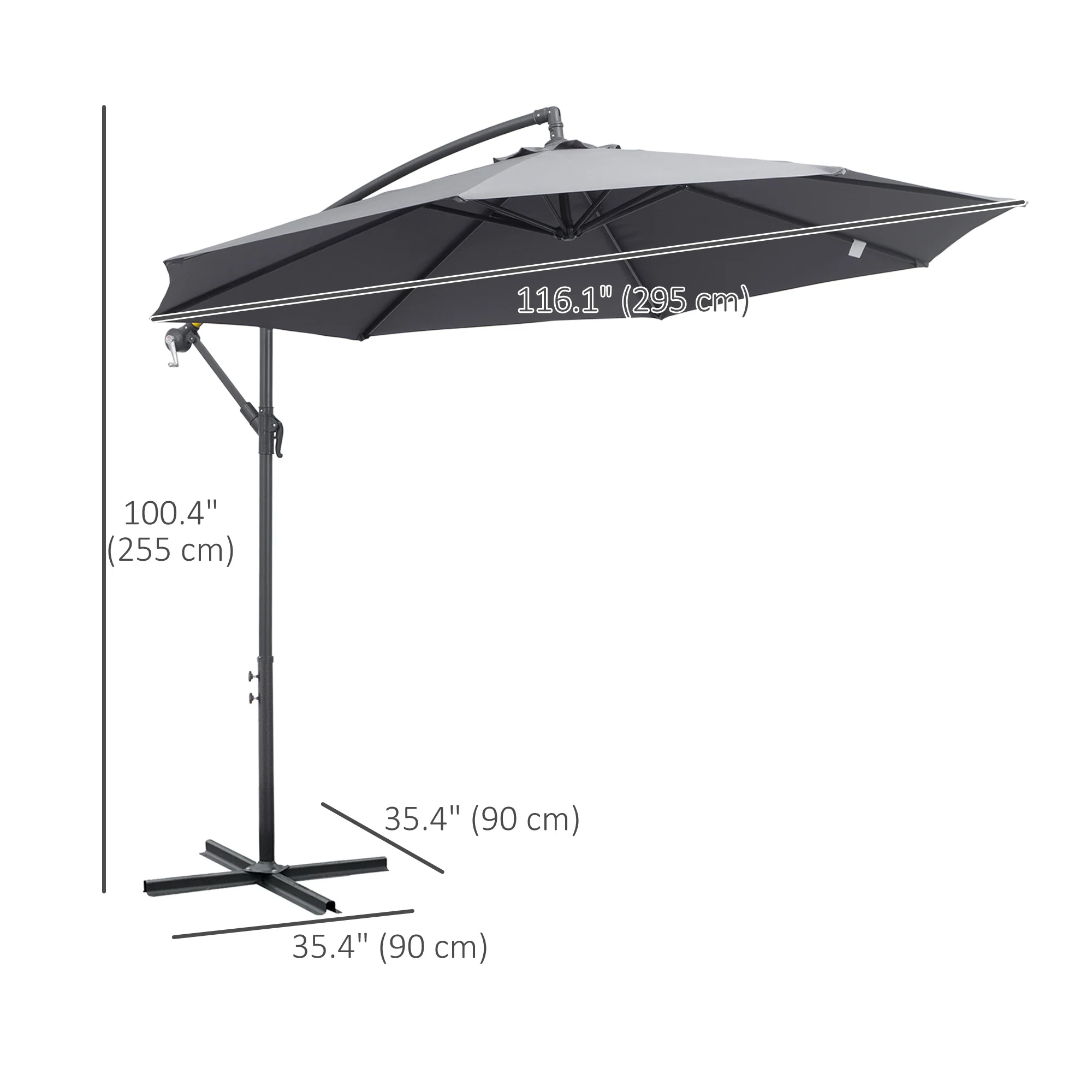 10' Offset Cantilever Patio Umbrella with Base & Crank, Grey - Image 5