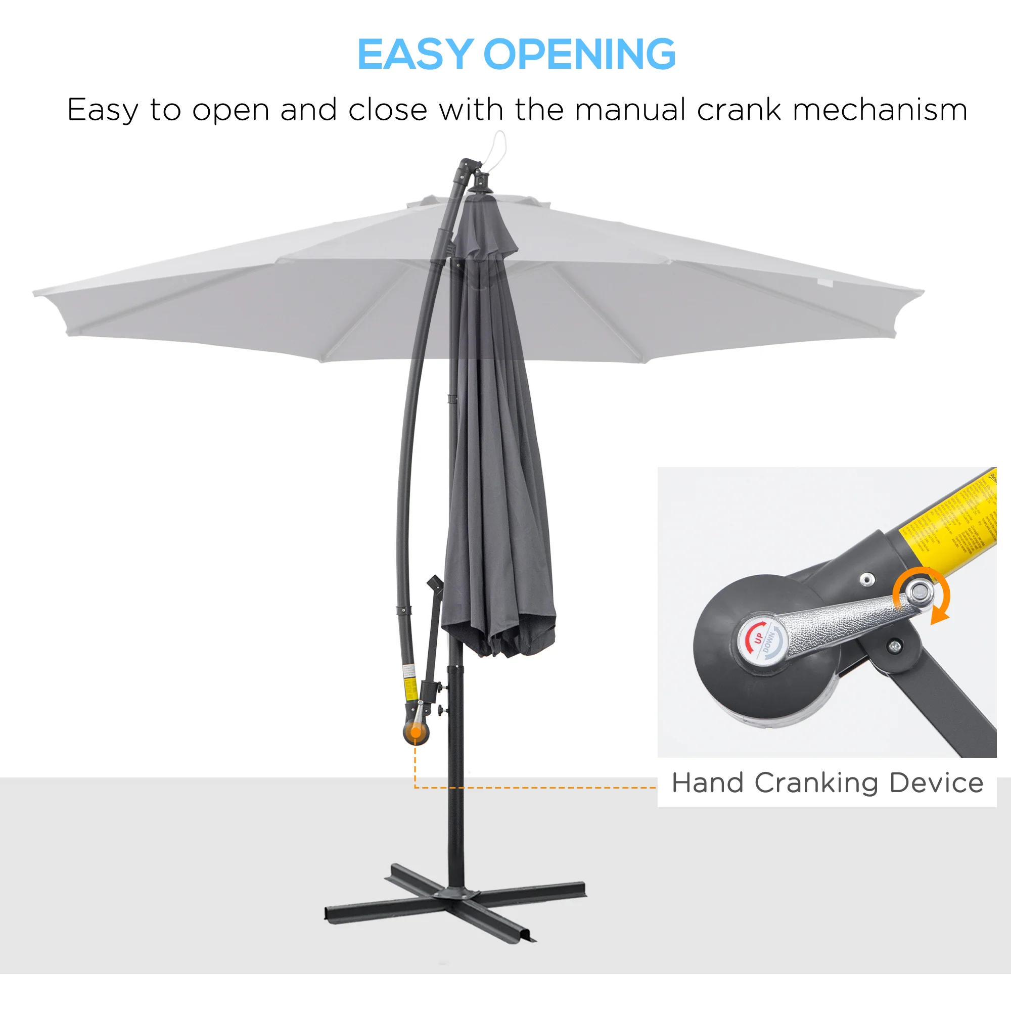 10' Offset Cantilever Patio Umbrella with Base & Crank, Grey - Image 6