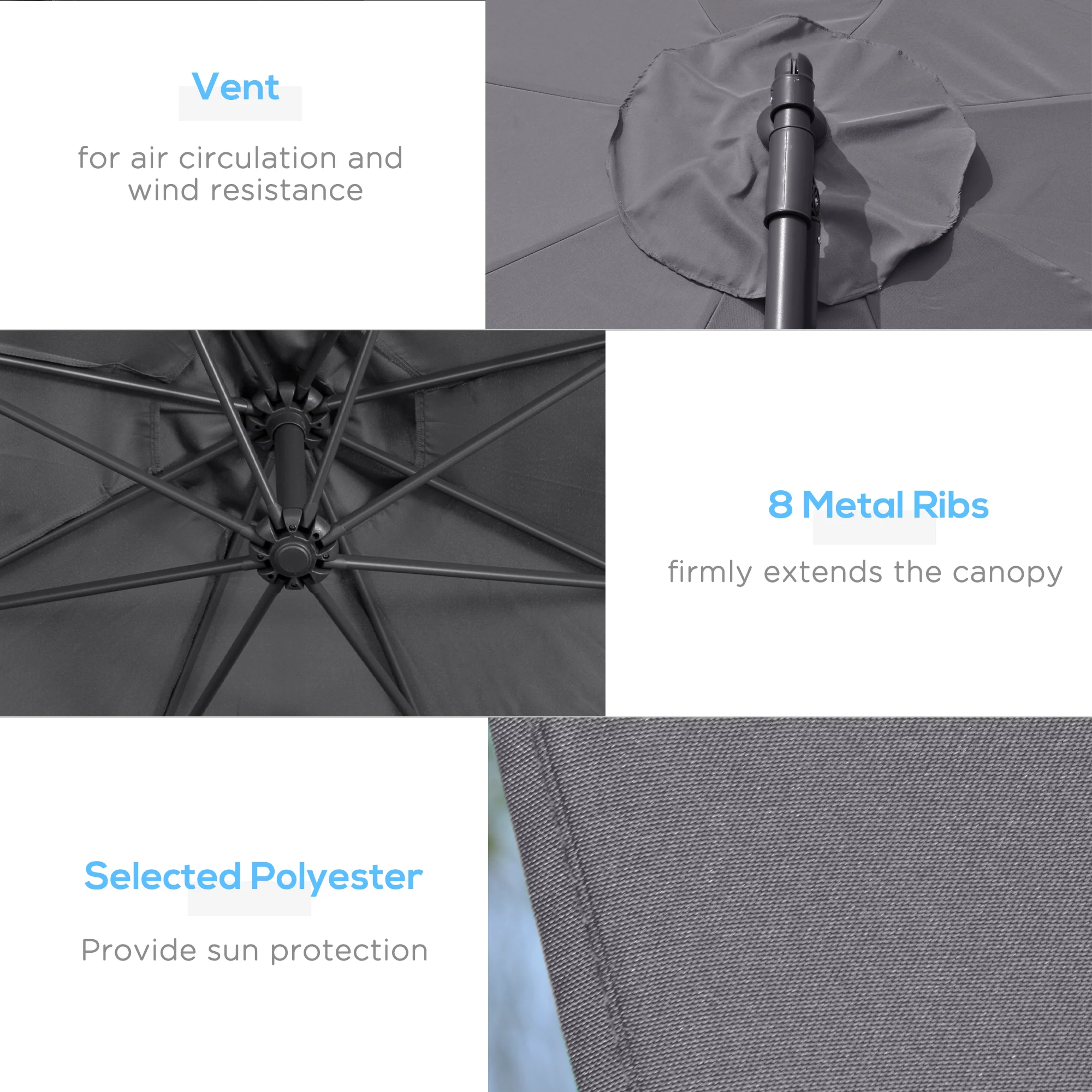 10' Offset Cantilever Patio Umbrella with Base & Crank, Grey - Image 8