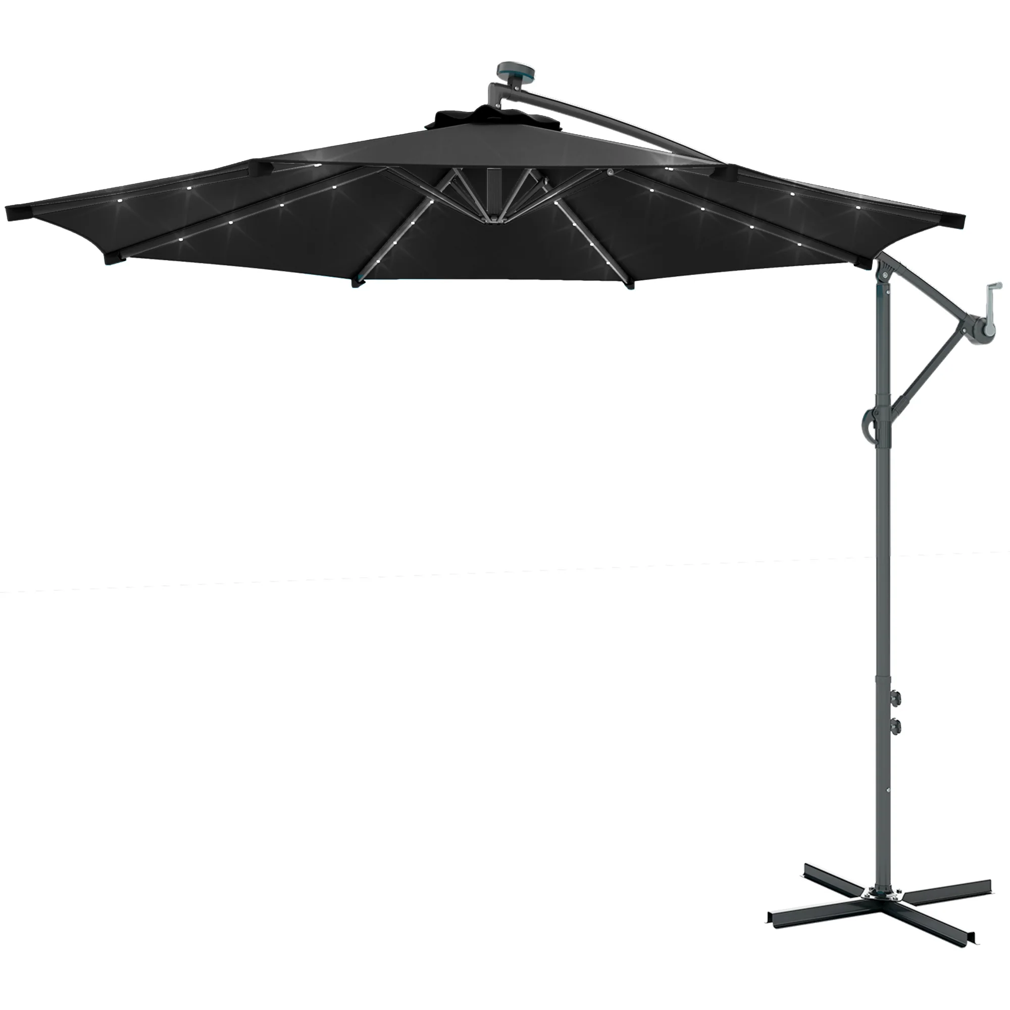 10' Solar Banana Umbrella with Lights & Adjustable Angle,, Black - Image 2