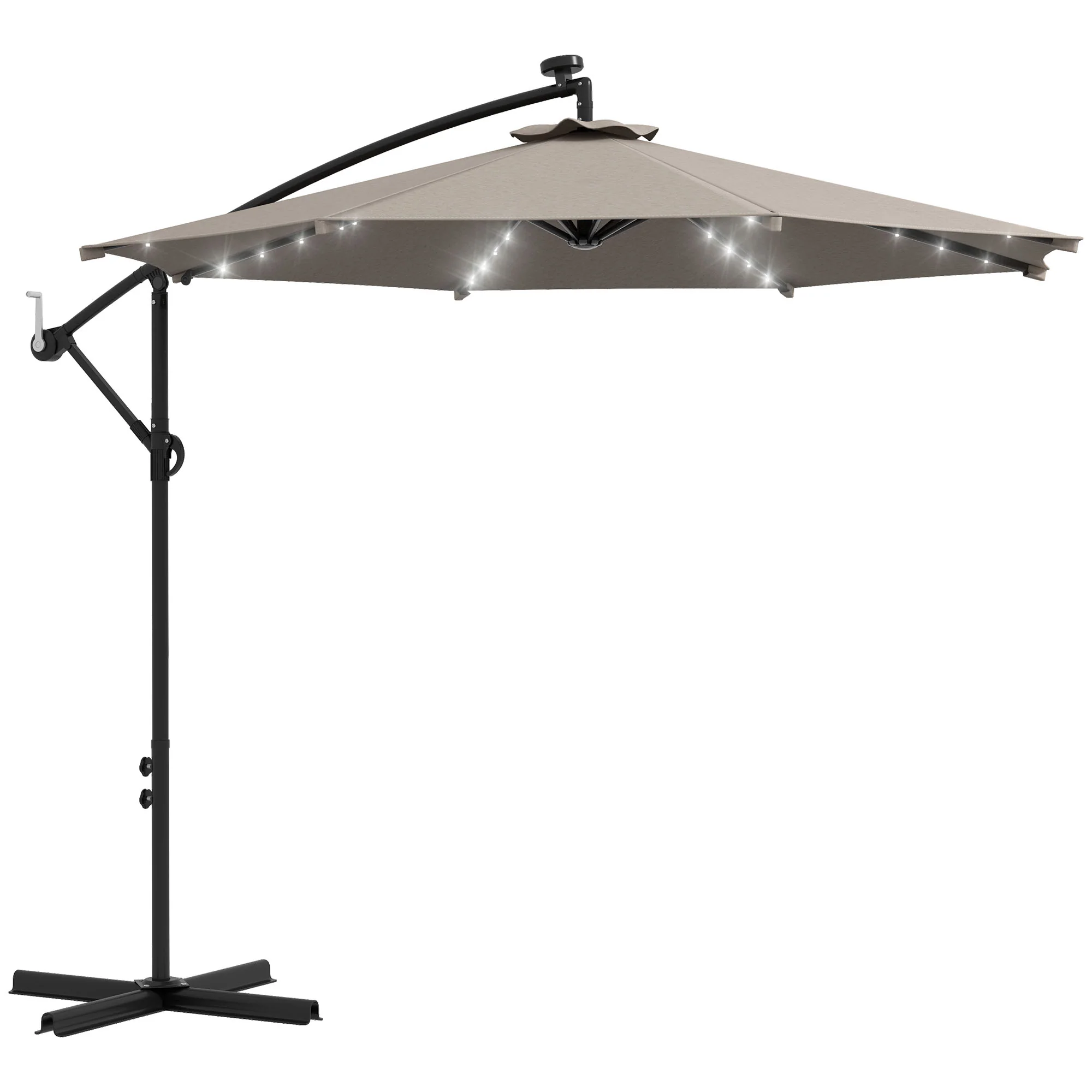 10' Solar Banana Umbrella with Lights & Adjustable Angle, Khaki