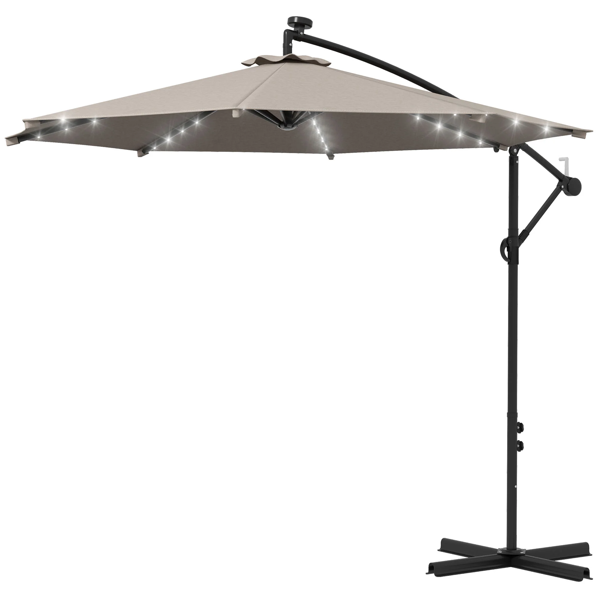 10' Solar Banana Umbrella with Lights & Adjustable Angle, Khaki - Image 2