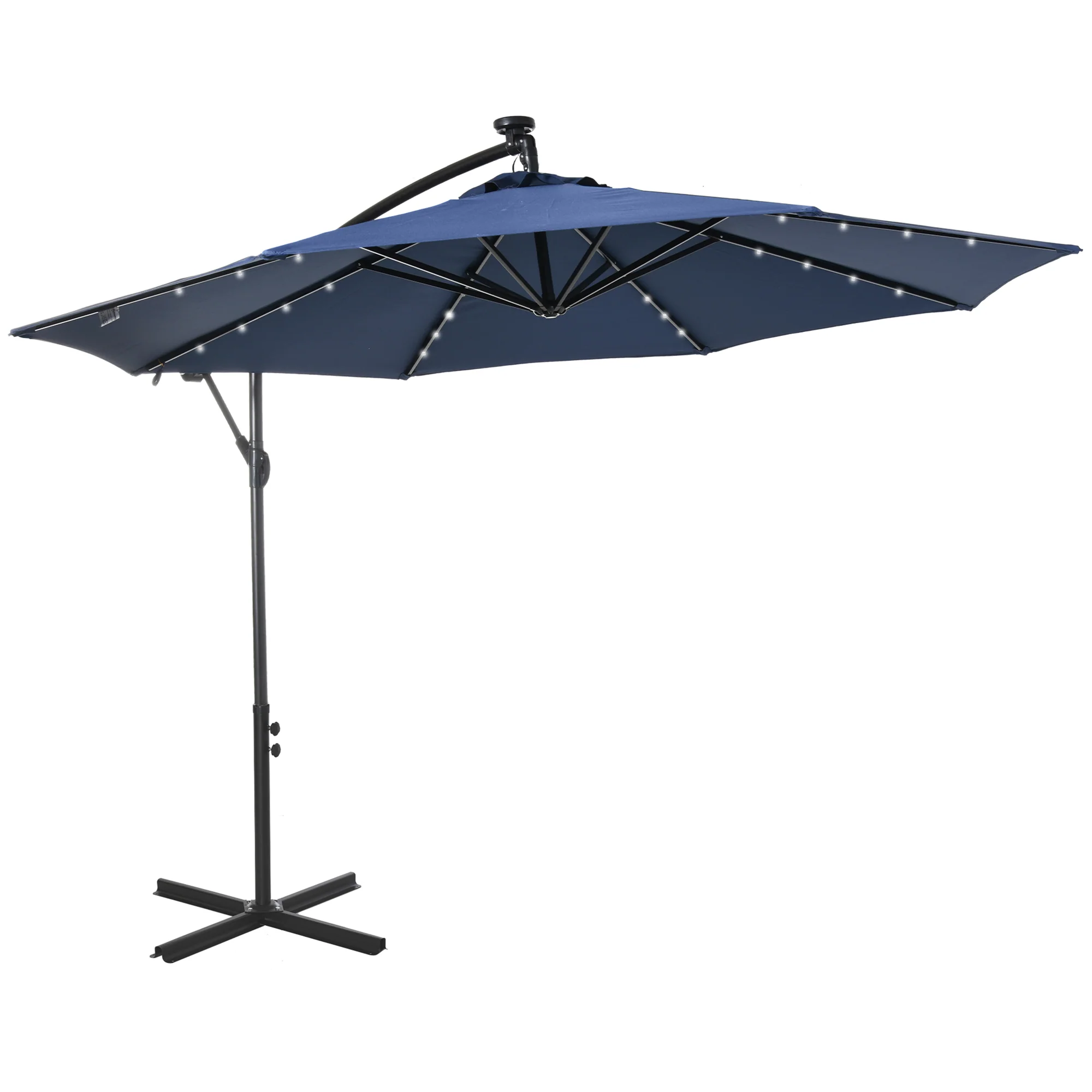 10' Solar Banana Umbrella with Lights & Adjustable Angle, Navy Blue - Image 12