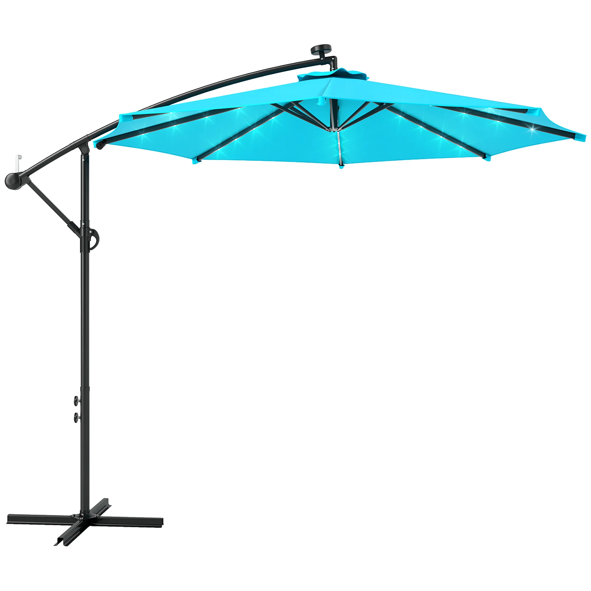 10' Solar Banana Umbrella with Lights & Adjustable Angle, Turquoise