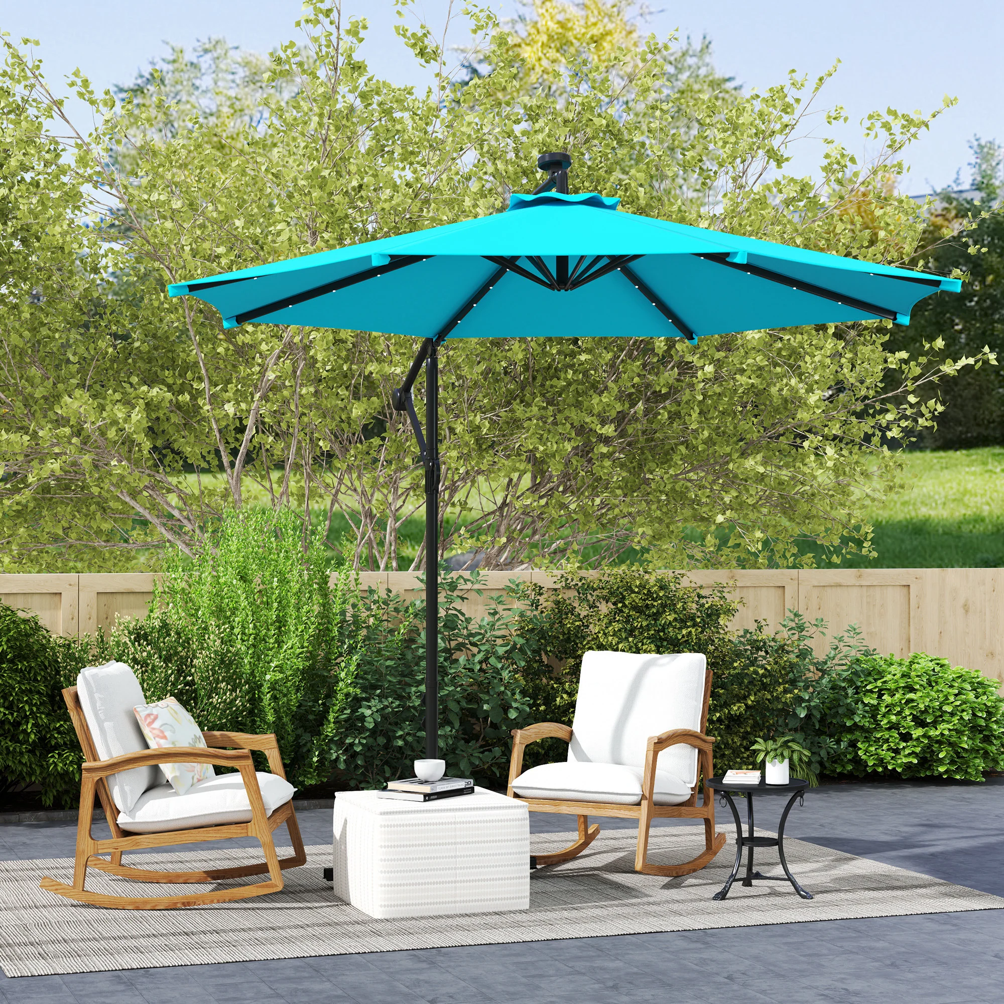 10' Solar Banana Umbrella with Lights & Adjustable Angle, Turquoise - Image 11