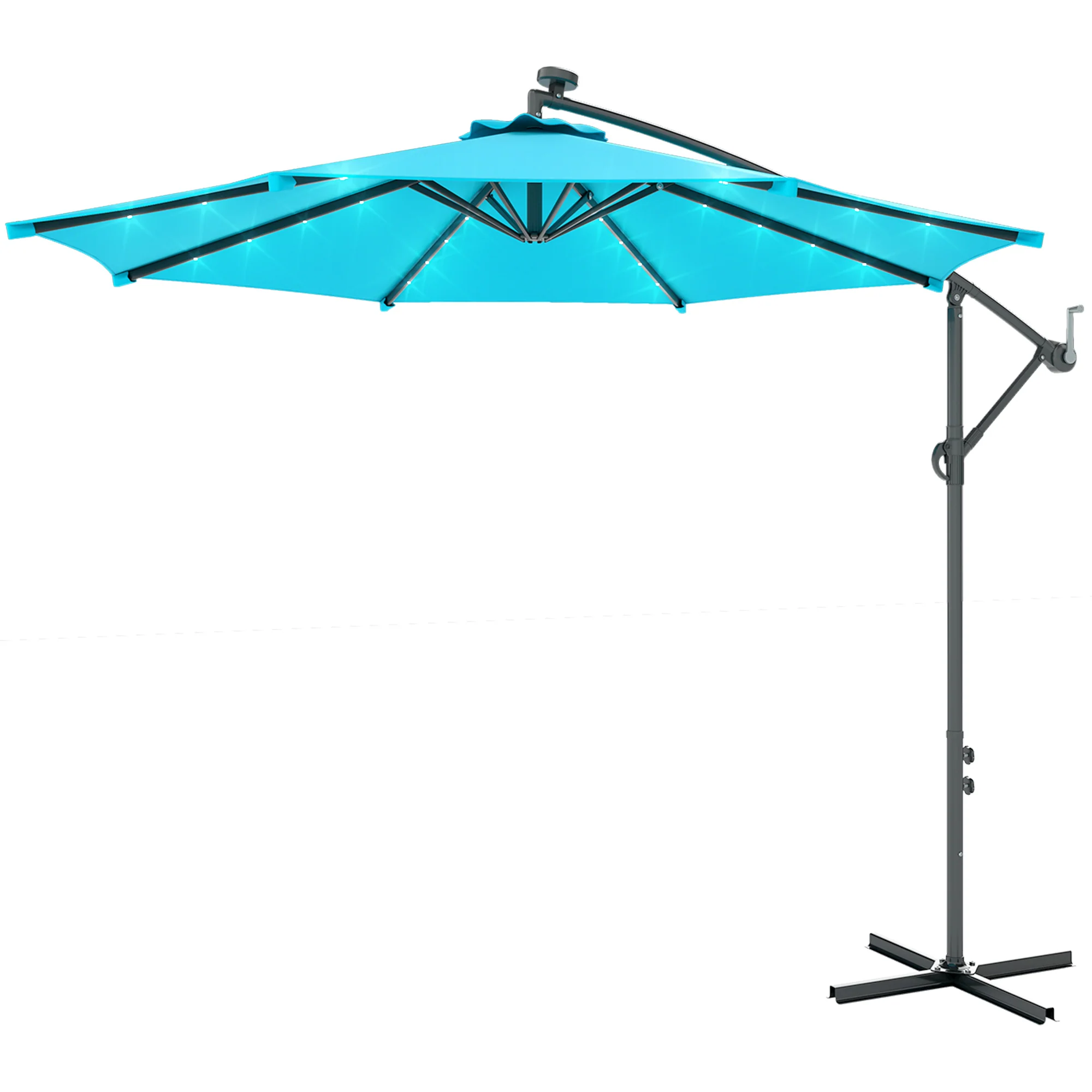 10' Solar Banana Umbrella with Lights & Adjustable Angle, Turquoise - Image 2