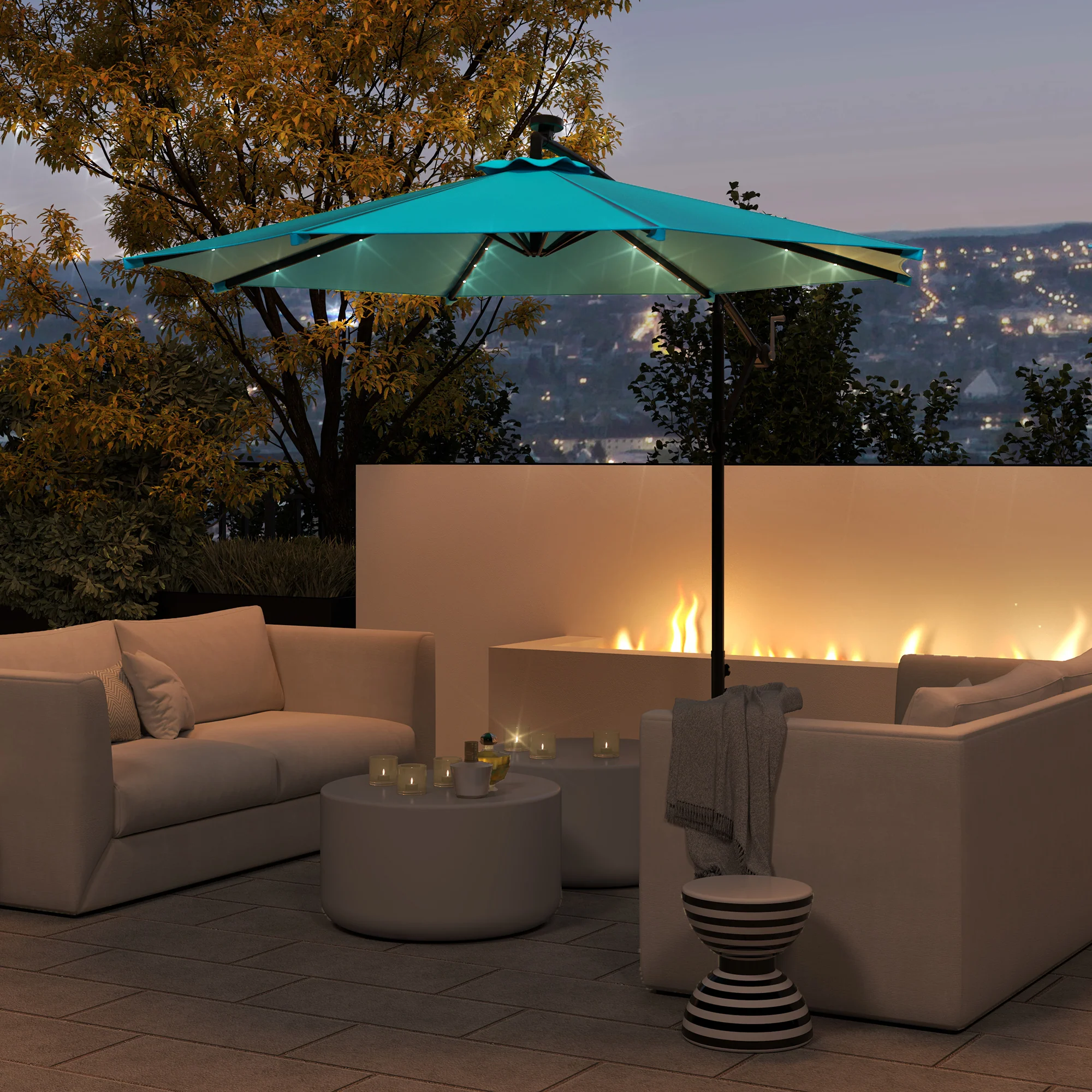 10' Solar Banana Umbrella with Lights & Adjustable Angle, Turquoise - Image 3