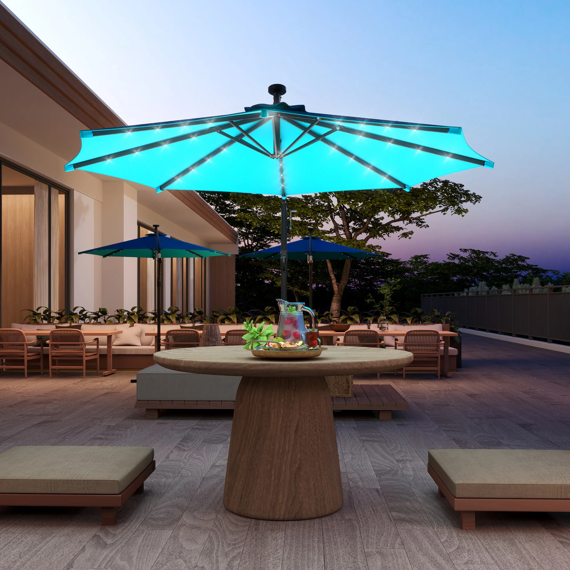 10' Solar Banana Umbrella with Lights & Adjustable Angle, Turquoise - Image 4