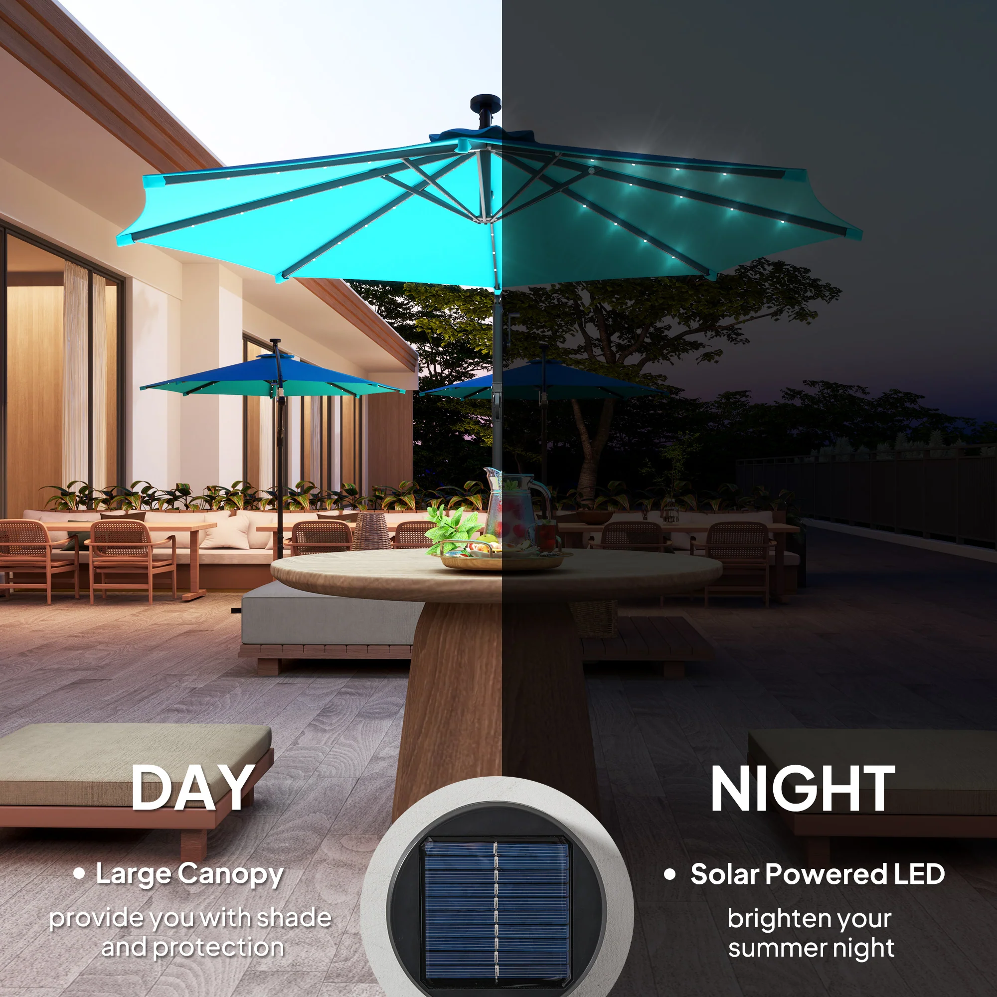 10' Solar Banana Umbrella with Lights & Adjustable Angle, Turquoise - Image 6
