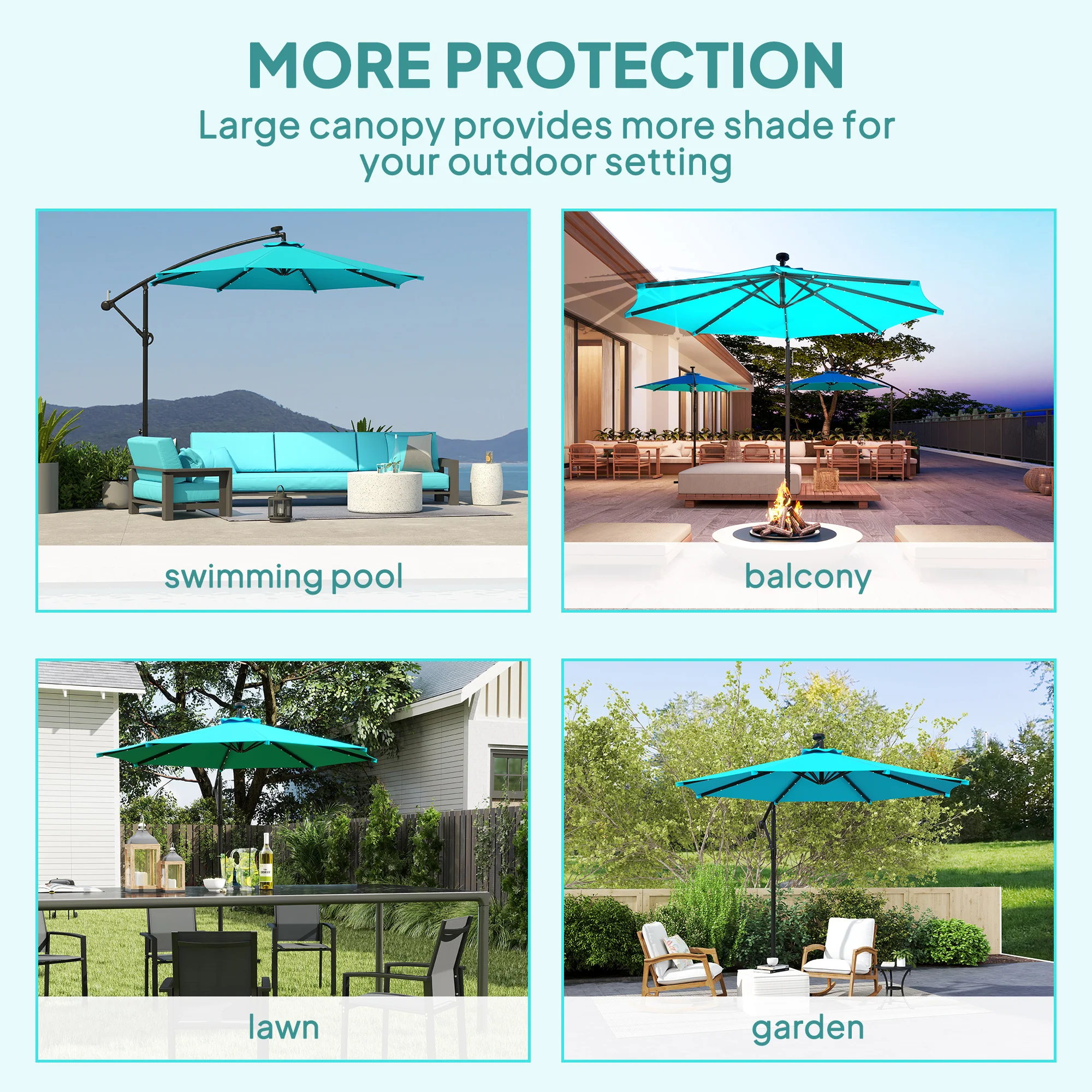 10' Solar Banana Umbrella with Lights & Adjustable Angle, Turquoise - Image 9