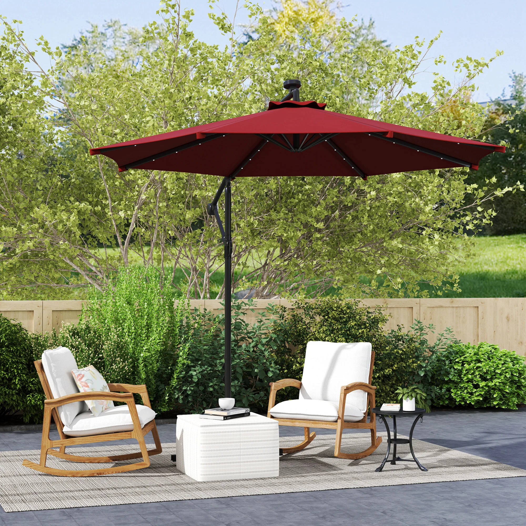 10' Solar Banana Umbrella with Lights & Adjustable Angle, Wine Red - Image 11