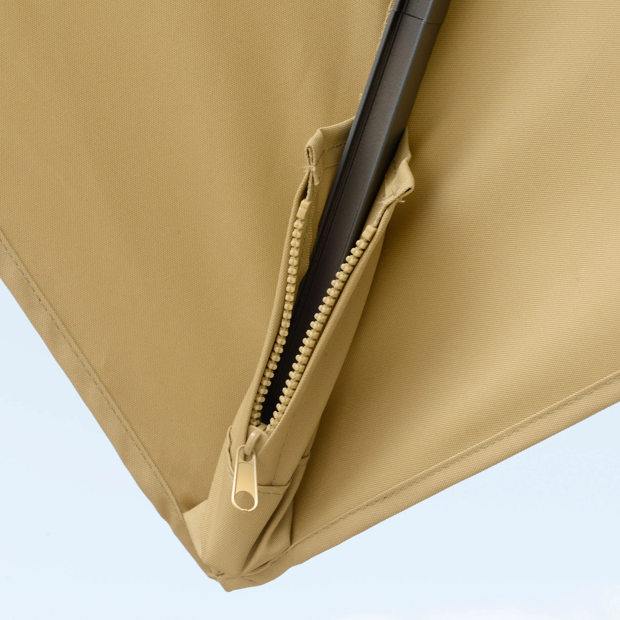 10ft. Solar LED Cantilever Umbrella, Offset Hanging Umbrella with 360° Rotation, Cross Base, 8 Ribs, Tilt and Crank for Yard, Khaki - Image 11