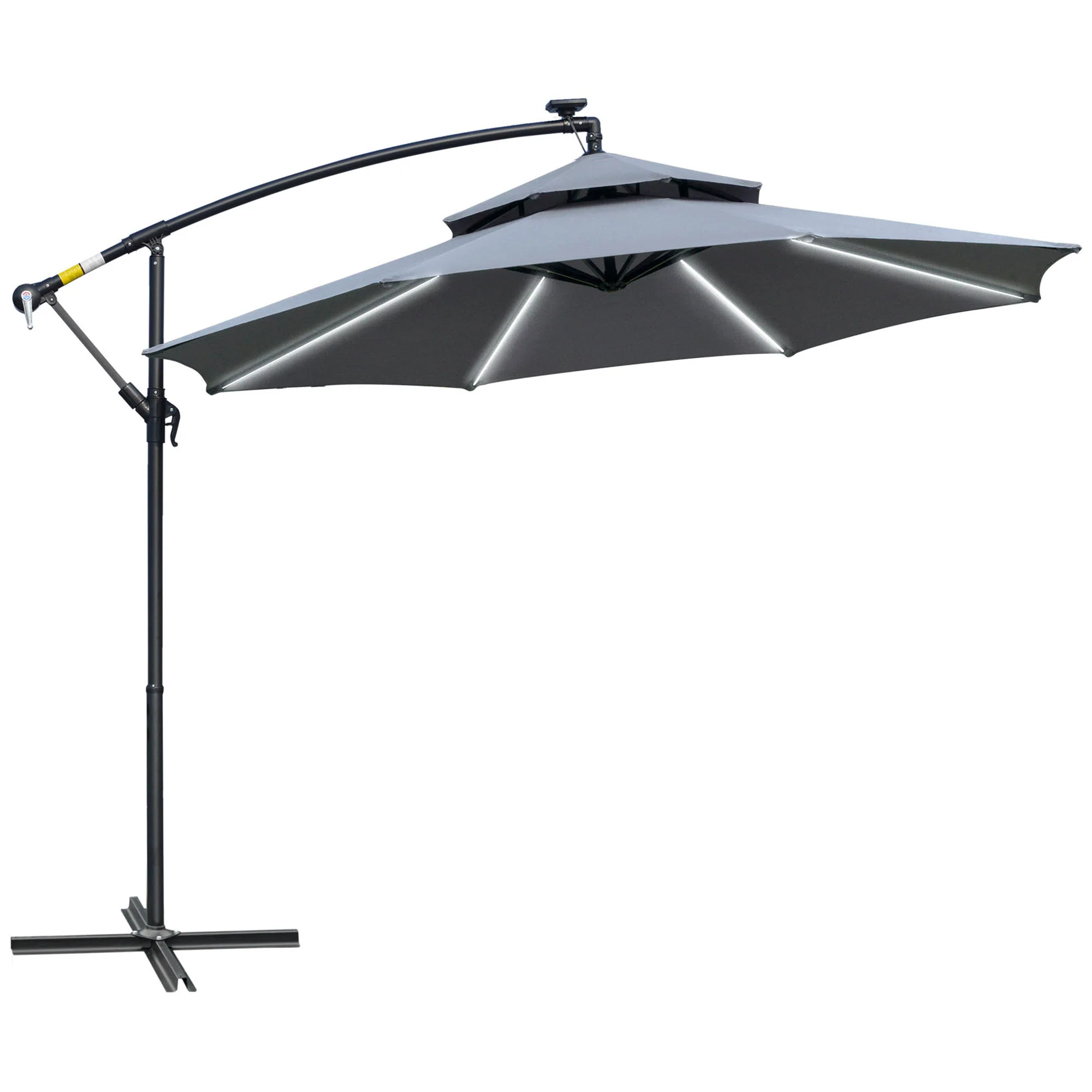 10' Solar Cantilever Umbrella with LED Lights, Grey