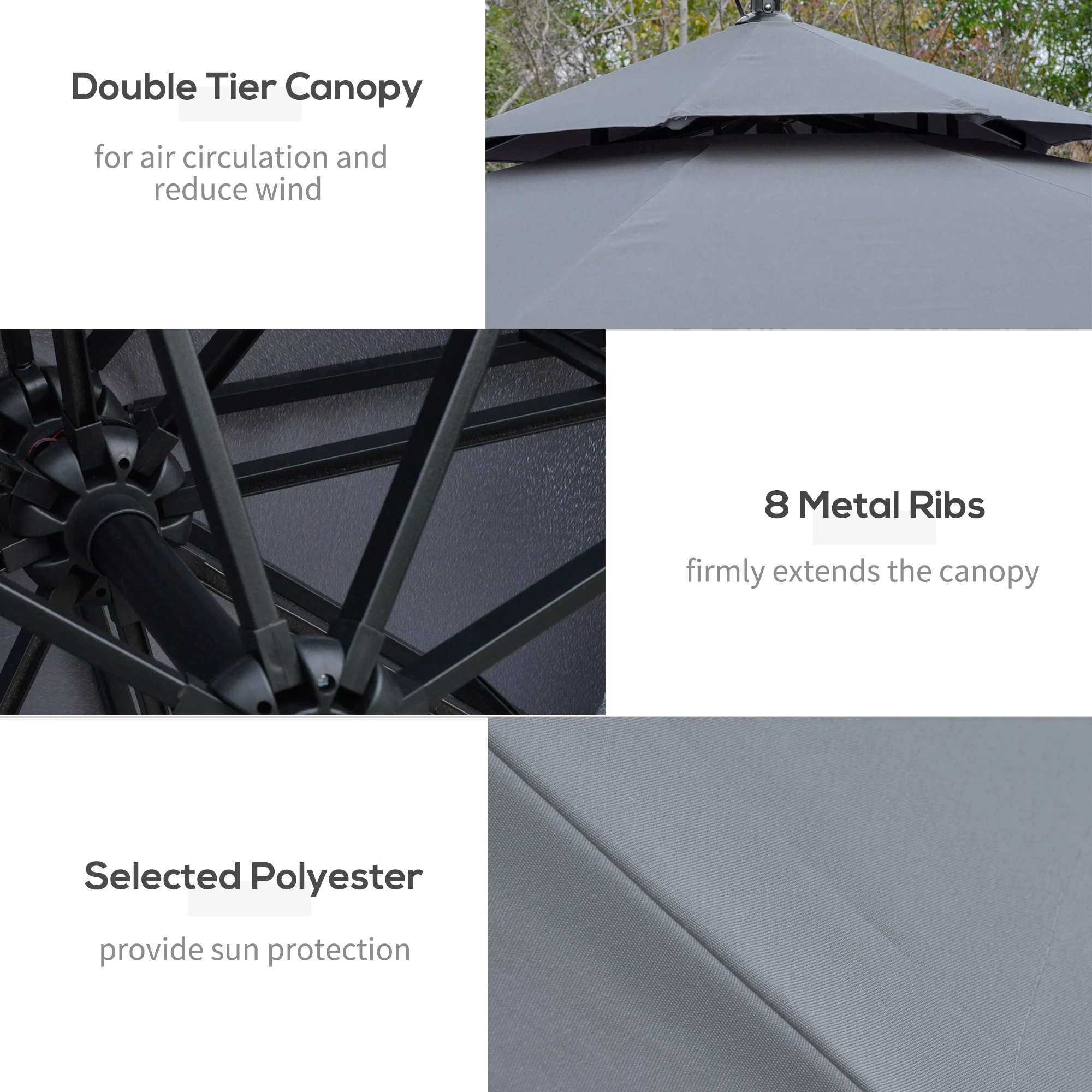 10' Solar Cantilever Umbrella with LED Lights, Grey - Image 9