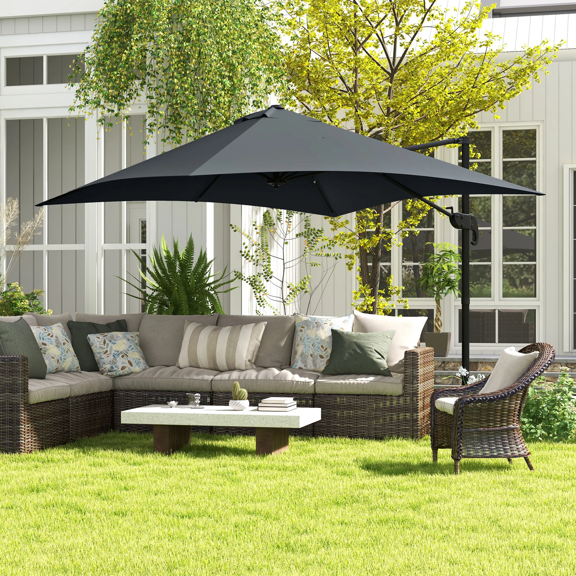 10'x 10' Square Cantilever Umbrella with 4 Adjustable Angle and Rotation, Dark Grey - Image 4