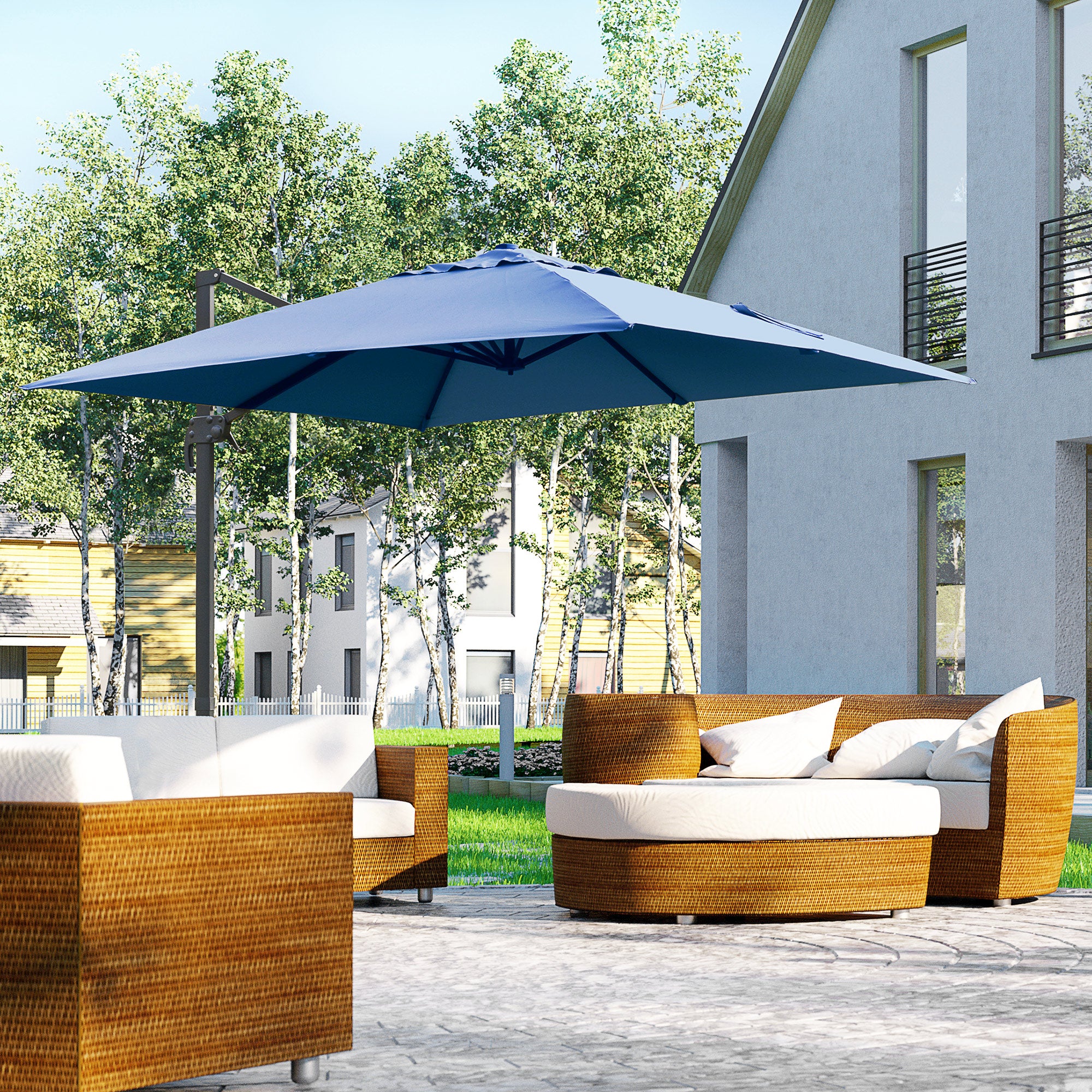 10'x 10' Square Cantilever Umbrella with 4 Adjustable Angle and Rotation, Blue - Image 3