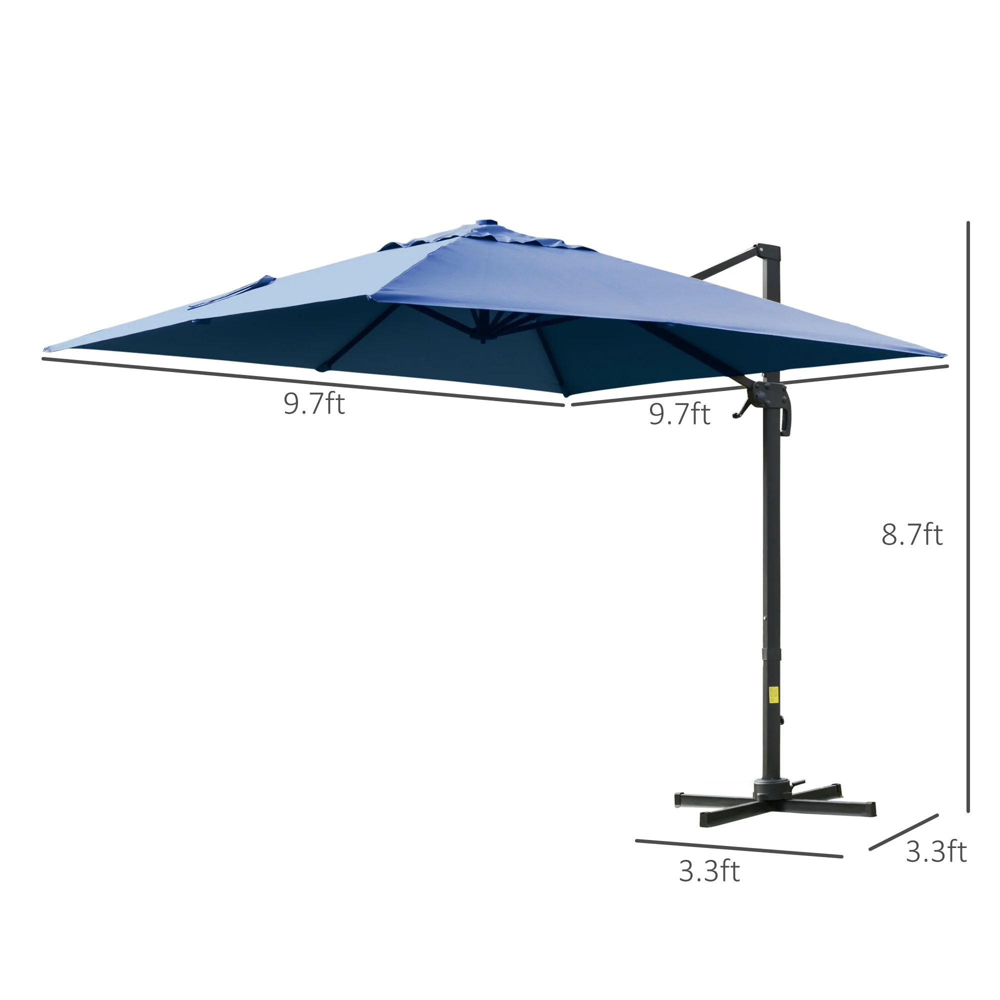 10'x 10' Square Cantilever Umbrella with 4 Adjustable Angle and Rotation, Blue - Image 5