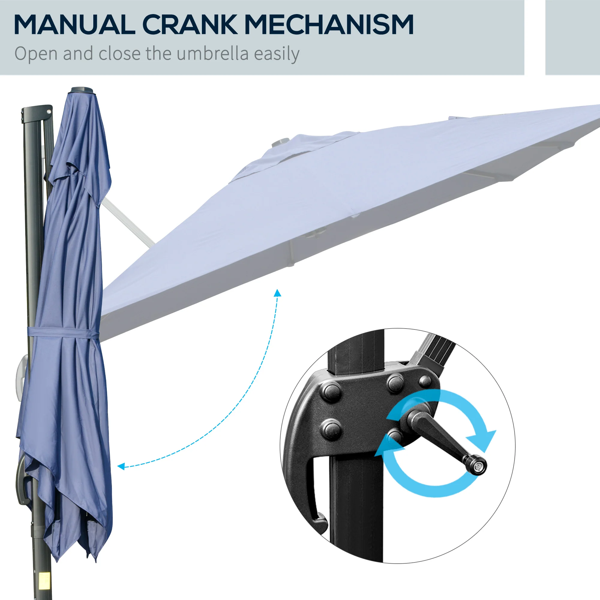 10'x 10' Square Cantilever Umbrella with 4 Adjustable Angle and Rotation, Blue - Image 8