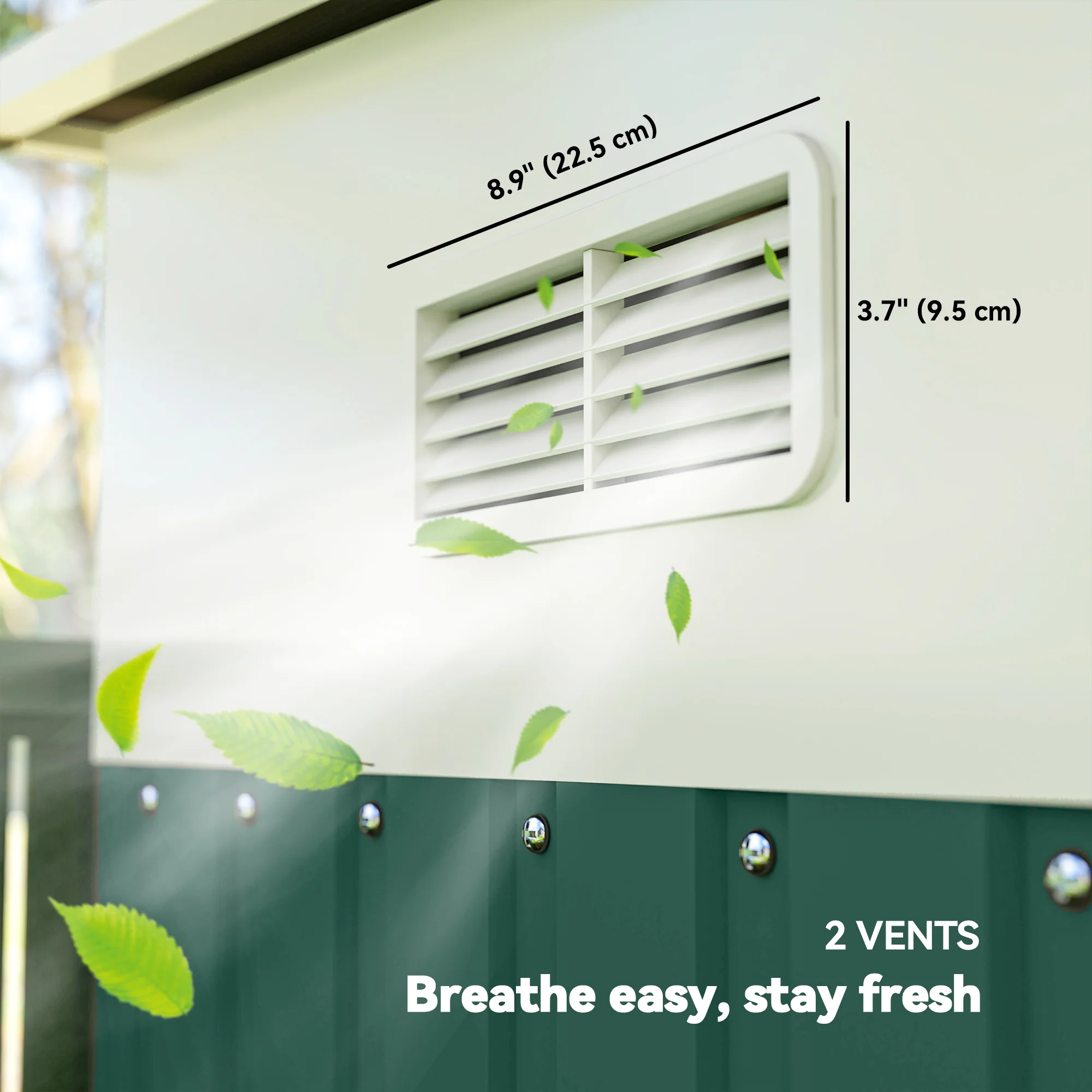 11 x 9ft Lean to Metal Garden Shed, Tool Storage House w/ Double Sliding Doors & 2 Air Vents, Green - Image 11