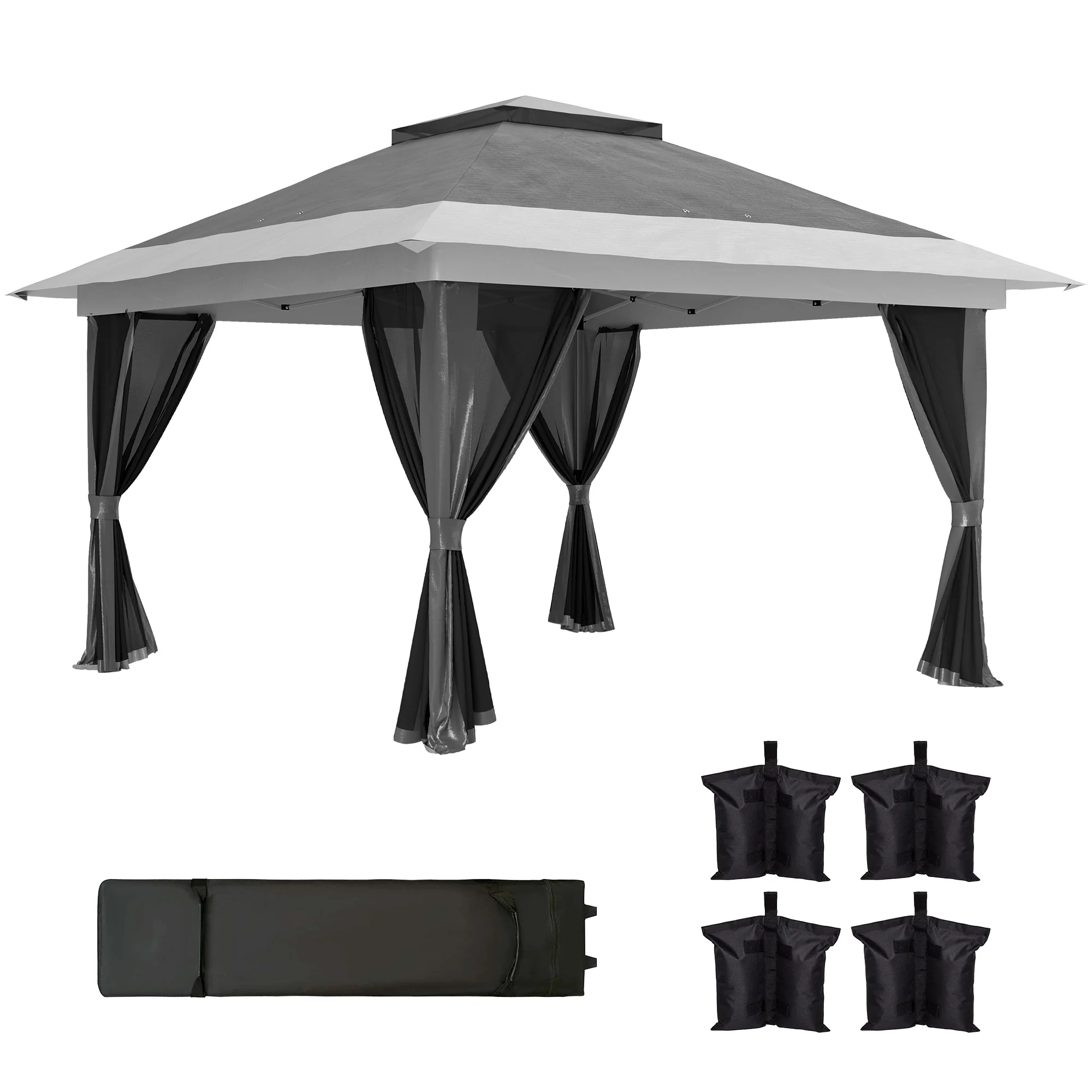 11.7' x 11.7' Pop-Up Canopy with Netting, UPF50+ Shelter with Wheeled Carry Bag and Sand Bags