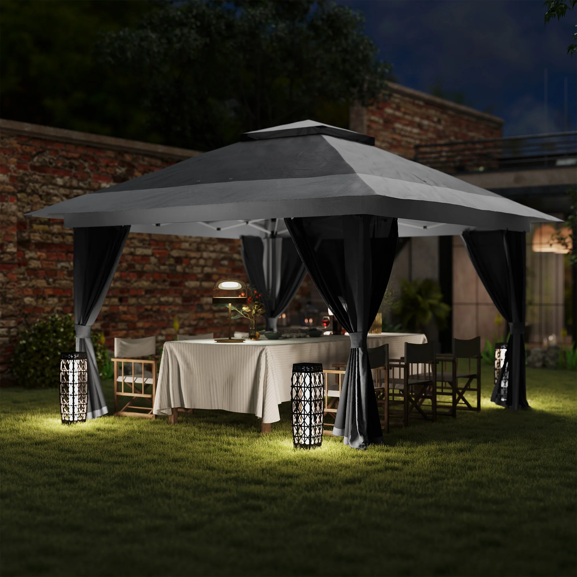 11.7' x 11.7' Pop-Up Canopy with Netting, UPF50+ Shelter with Wheeled Carry Bag and Sand Bags - Image 10