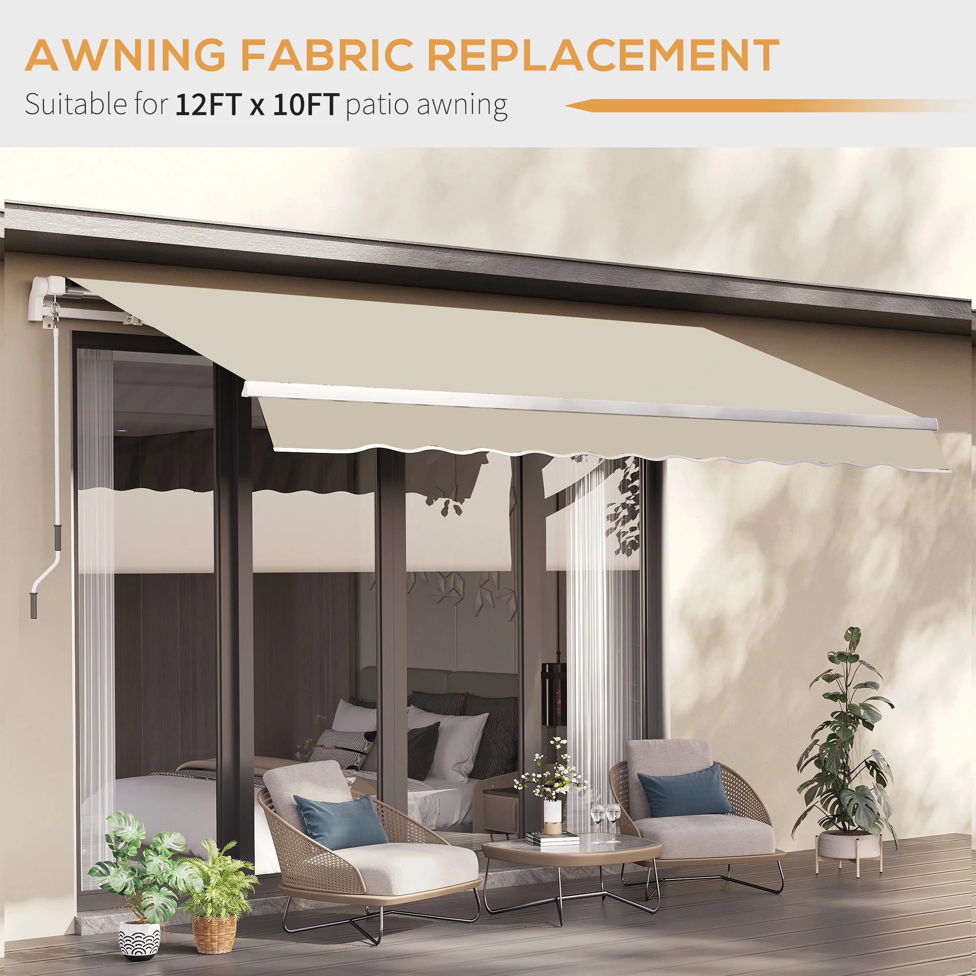 11' x 10' Retractable Awning Fabric Replacement, 280gsm UV Resistant Fabric, Cream White - Image 8