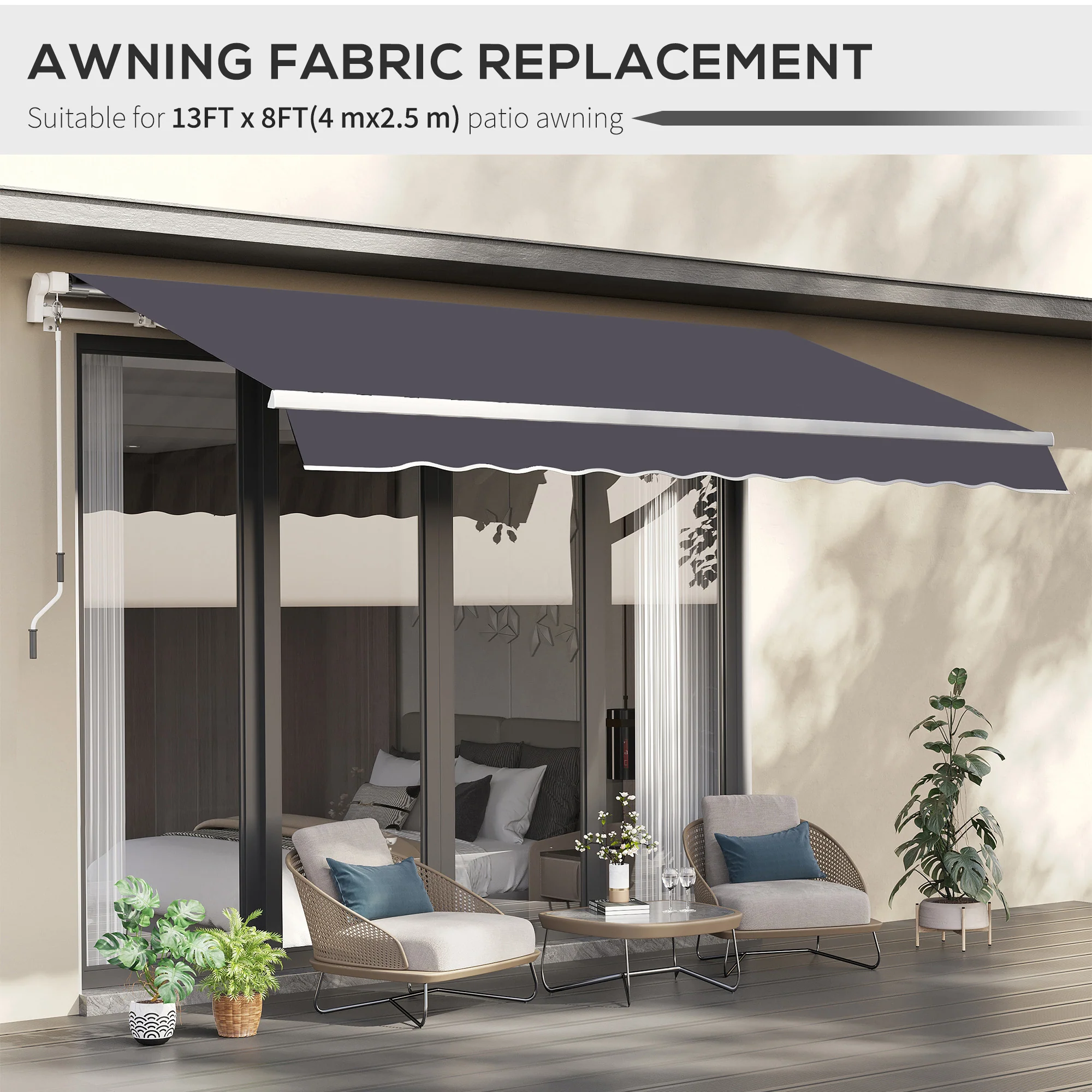 11' x 10' Retractable Awning Fabric Replacement, 280gsm UV Resistant Fabric, Grey - Image 8