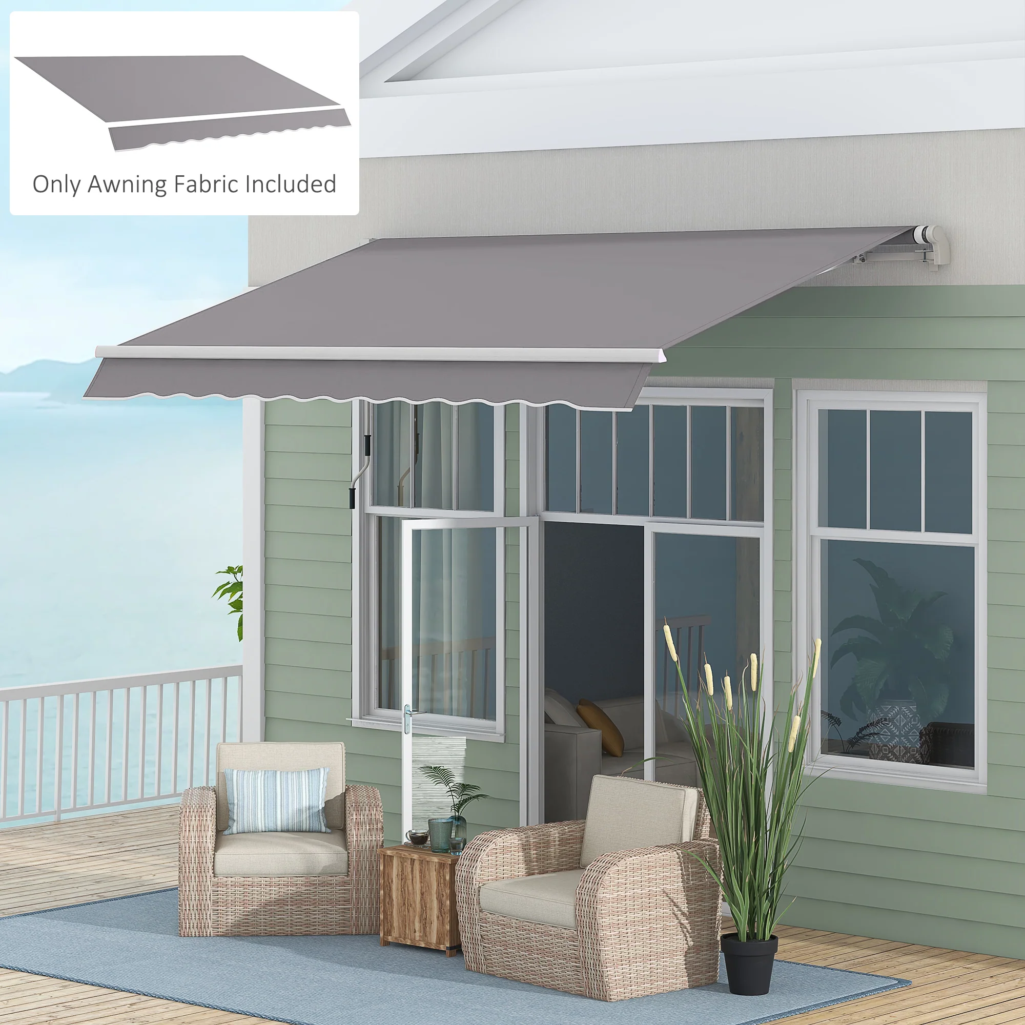 11' x 10' Retractable Awning Fabric Replacement, 280gsm UV Resistant Fabric, Light Grey - Image 3