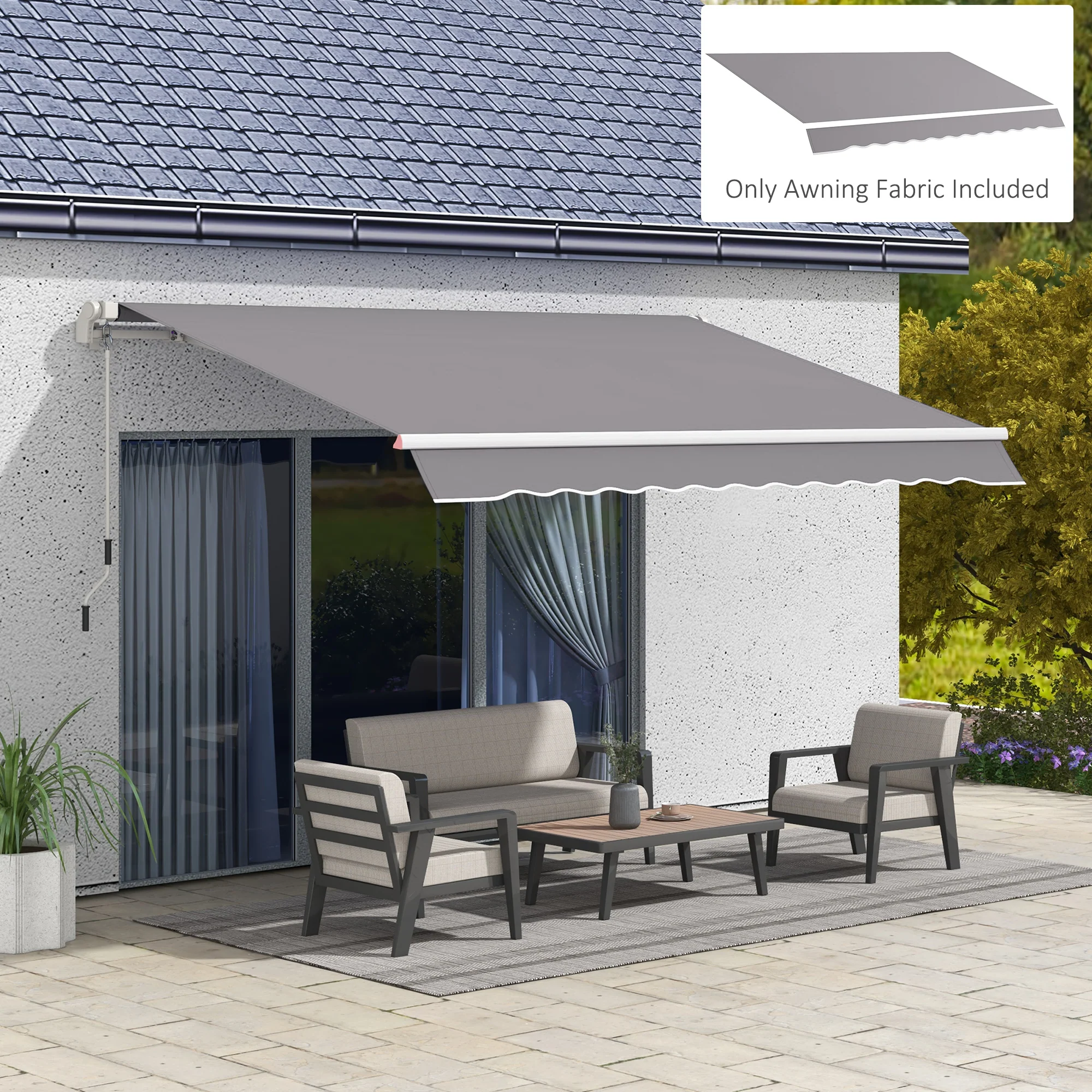11' x 10' Retractable Awning Fabric Replacement, 280gsm UV Resistant Fabric, Light Grey - Image 4
