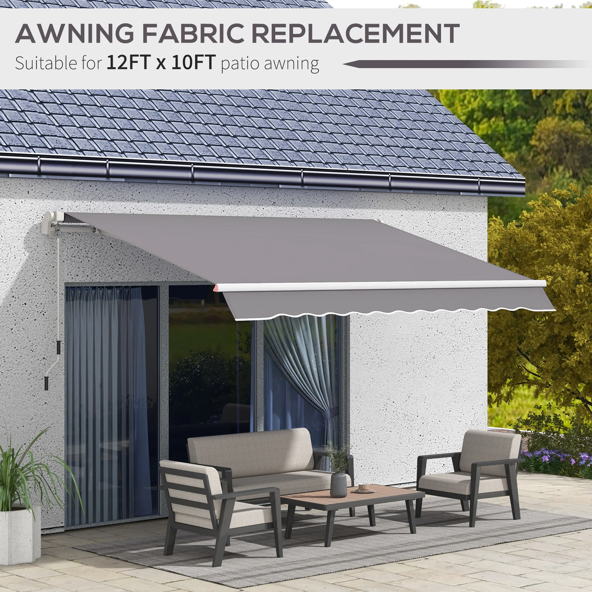 11' x 10' Retractable Awning Fabric Replacement, 280gsm UV Resistant Fabric, Light Grey - Image 8