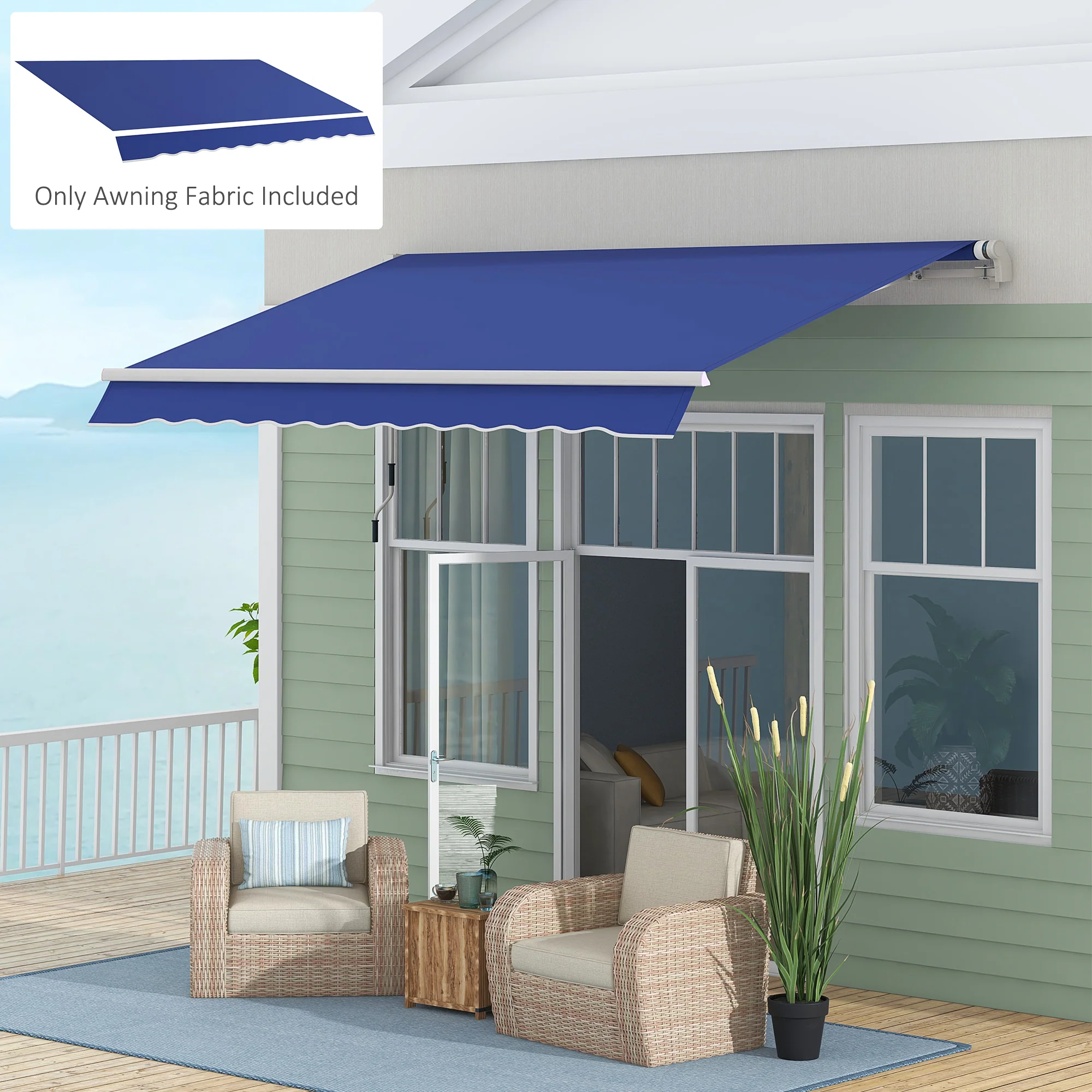 11' x 10' Retractable Awning Fabric Replacement, 280gsm UV Resistant Fabric, Navy Blue - Image 3
