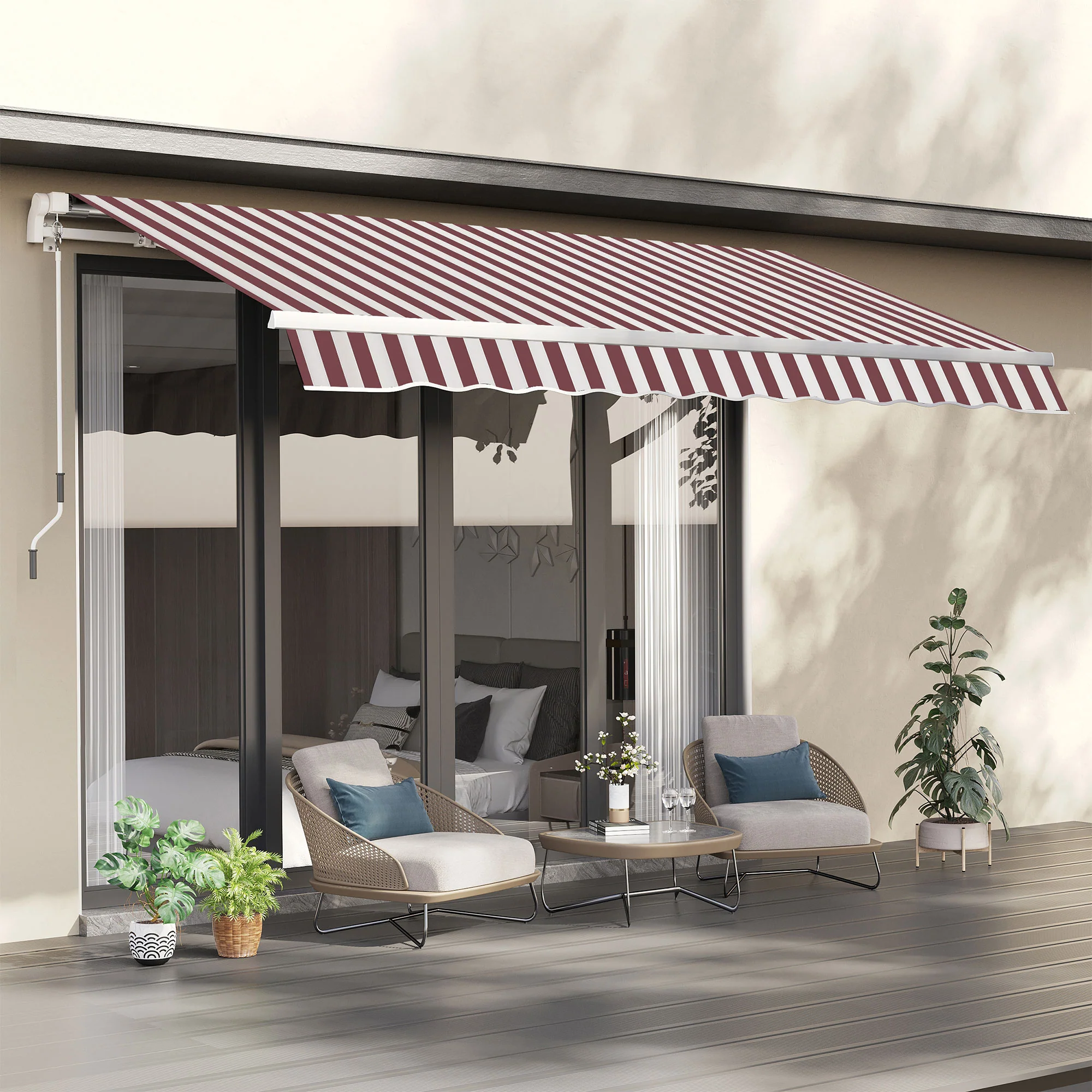 11' x 10' Retractable Awning Fabric Replacement, 280gsm UV Resistant Fabric, Red and White - Image 3
