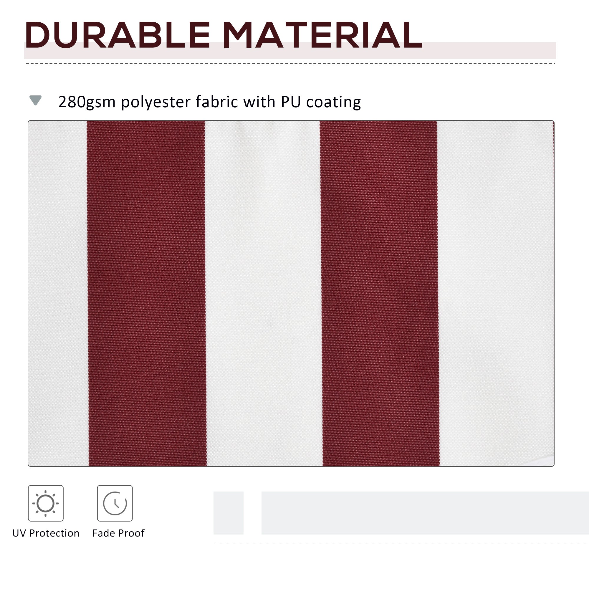 11' x 10' Retractable Awning Fabric Replacement, 280gsm UV Resistant Fabric, Red and White - Image 6