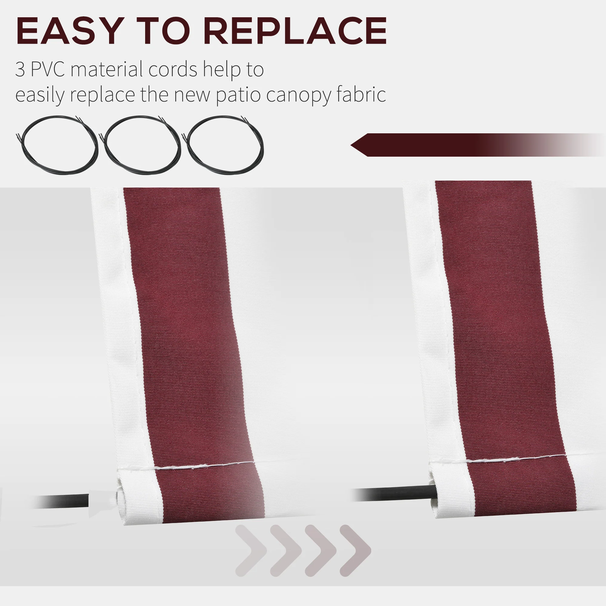 11' x 10' Retractable Awning Fabric Replacement, 280gsm UV Resistant Fabric, Red and White - Image 7