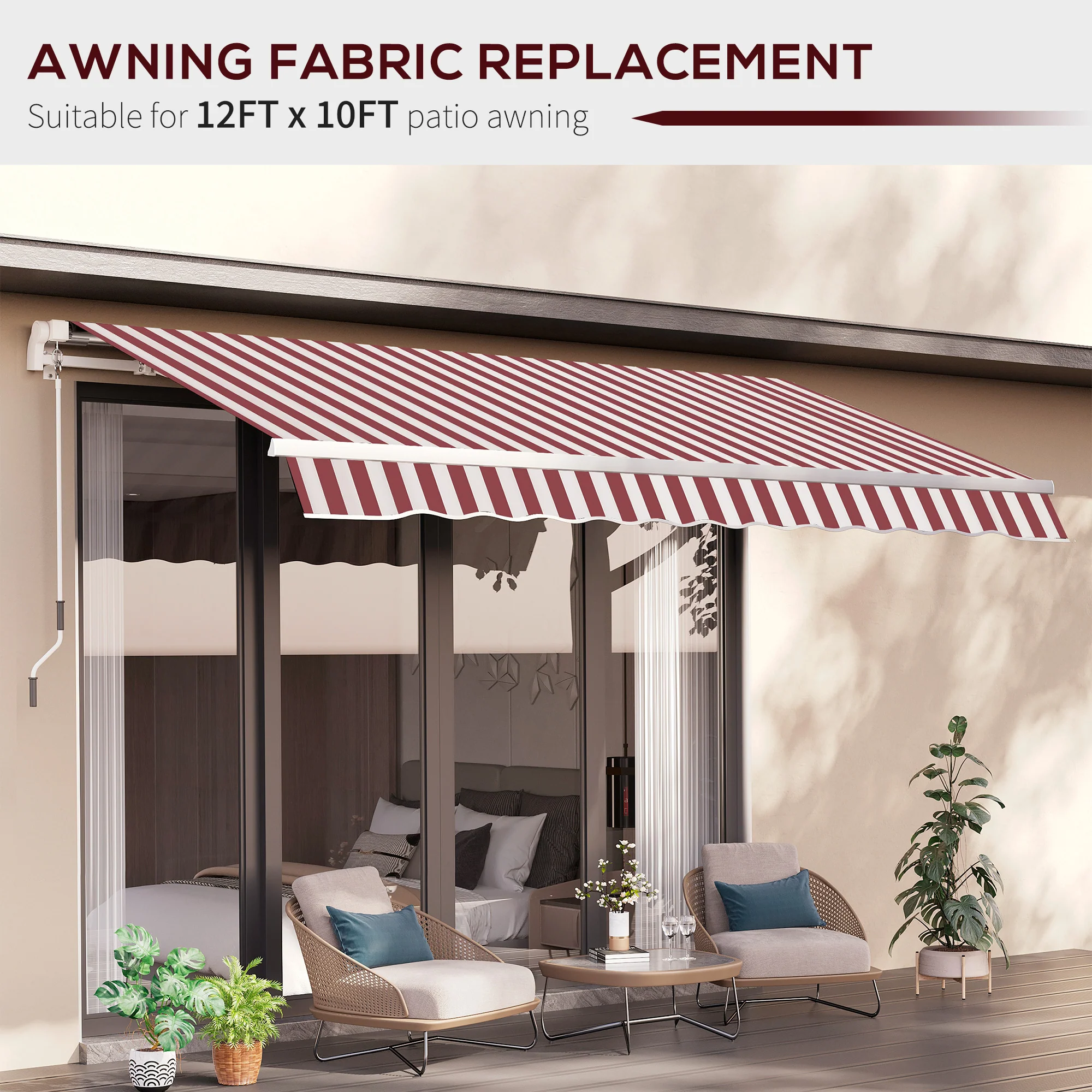 11' x 10' Retractable Awning Fabric Replacement, 280gsm UV Resistant Fabric, Red and White - Image 8