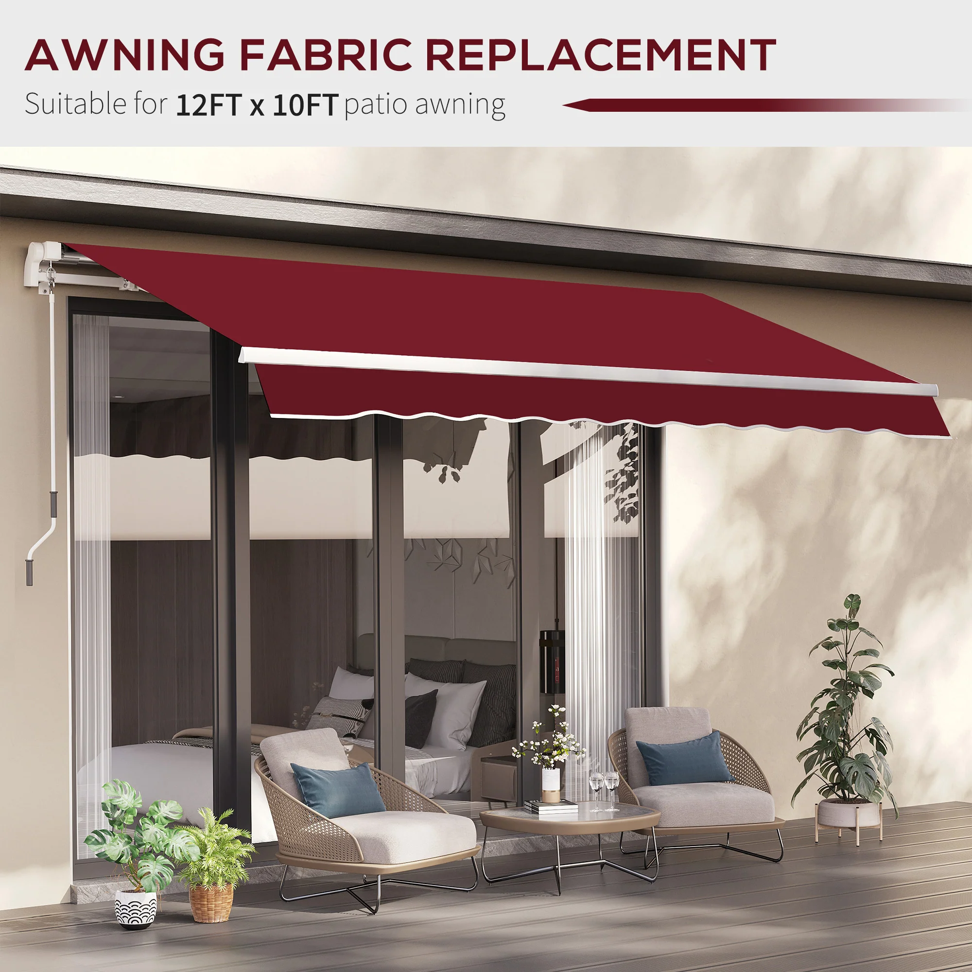 11' x 10' Retractable Awning Fabric Replacement, 280gsm UV Resistant Fabric, Wine Red - Image 8