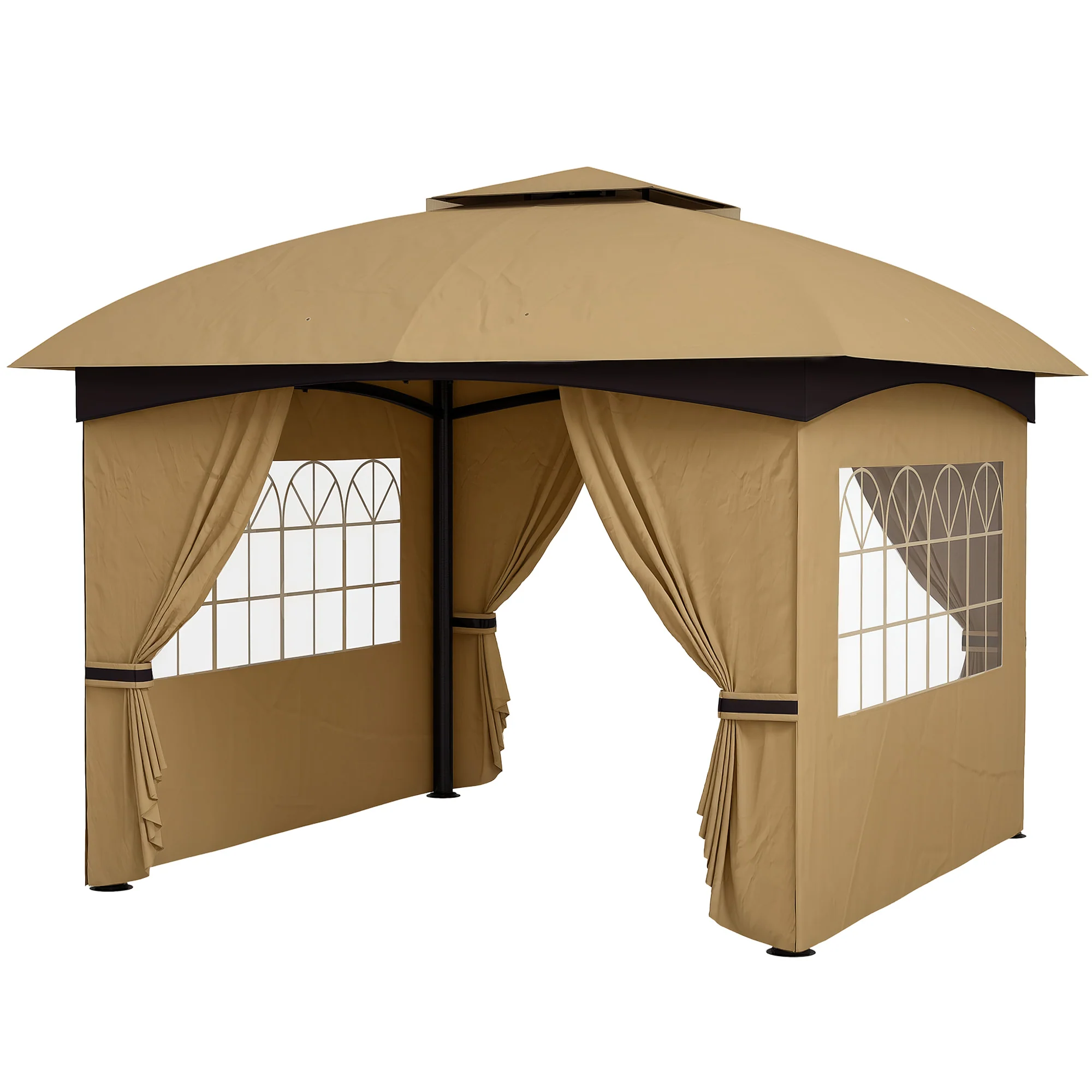 11' x 11' Double Roof Gazebo with Church Windows & Steel Frame, Beige - Image 2
