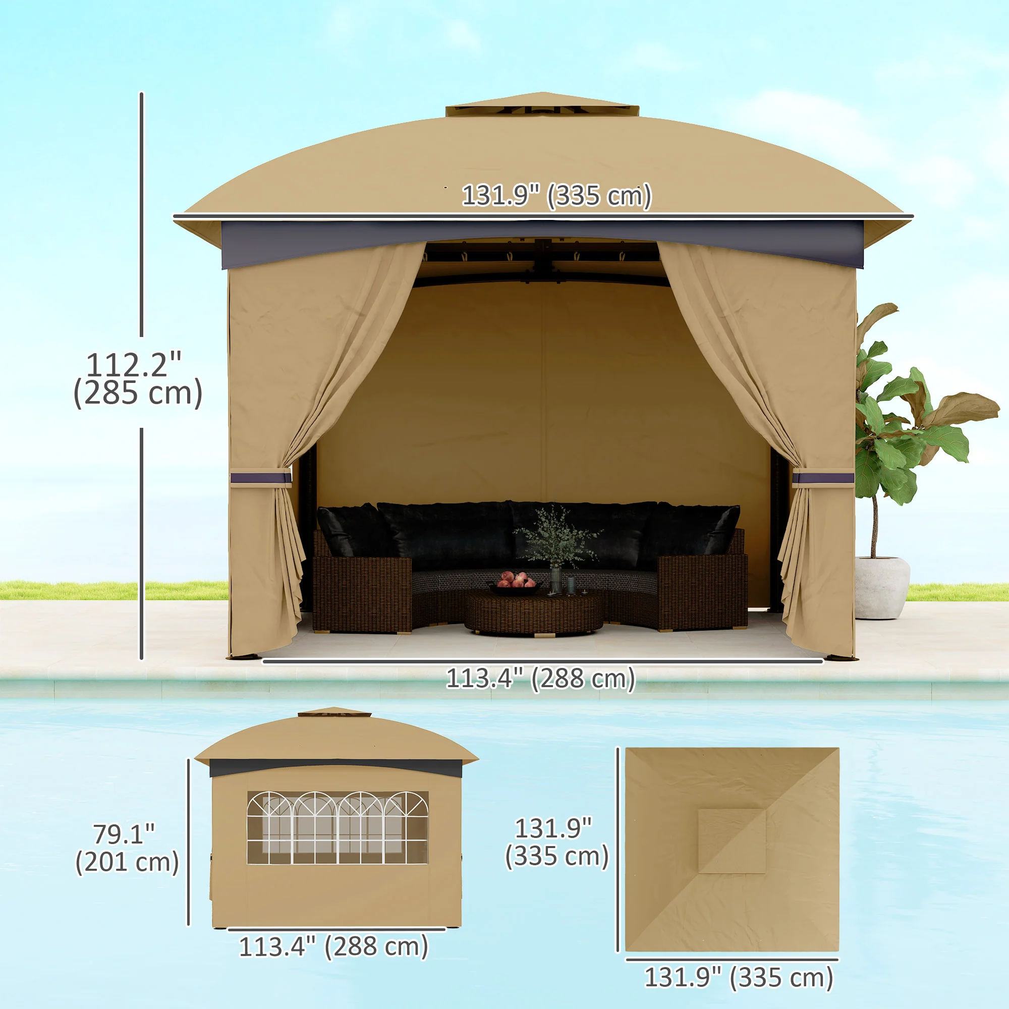 11' x 11' Double Roof Gazebo with Church Windows & Steel Frame, Beige - Image 5