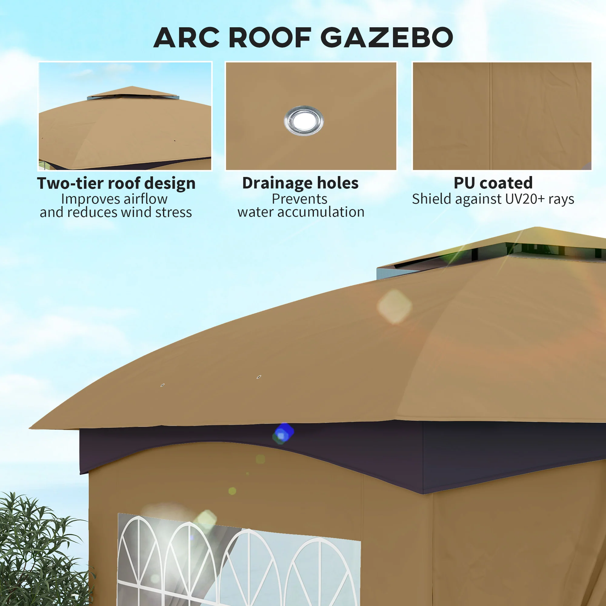 11' x 11' Double Roof Gazebo with Church Windows & Steel Frame, Beige - Image 6