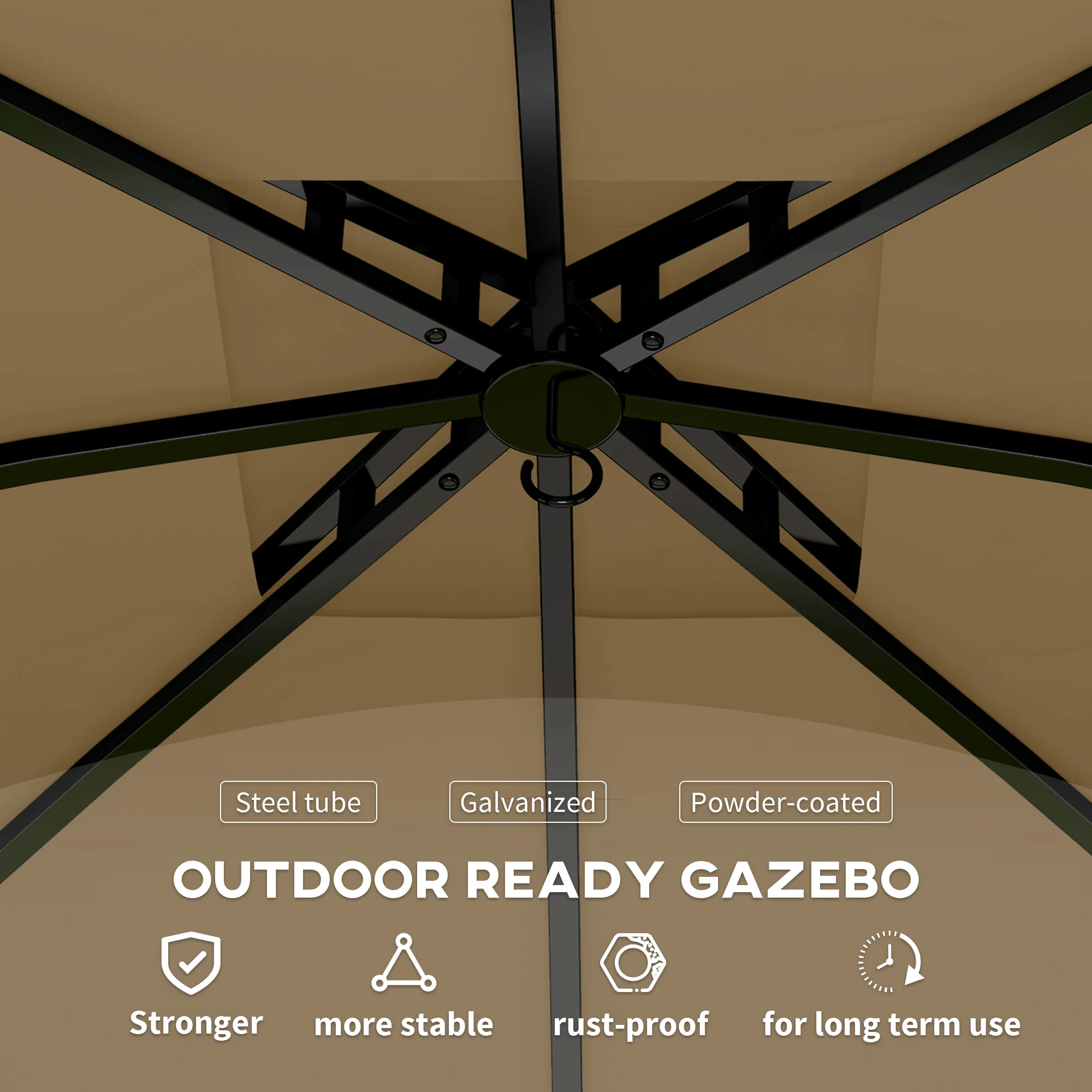 11' x 11' Double Roof Gazebo with Church Windows & Steel Frame, Beige - Image 8