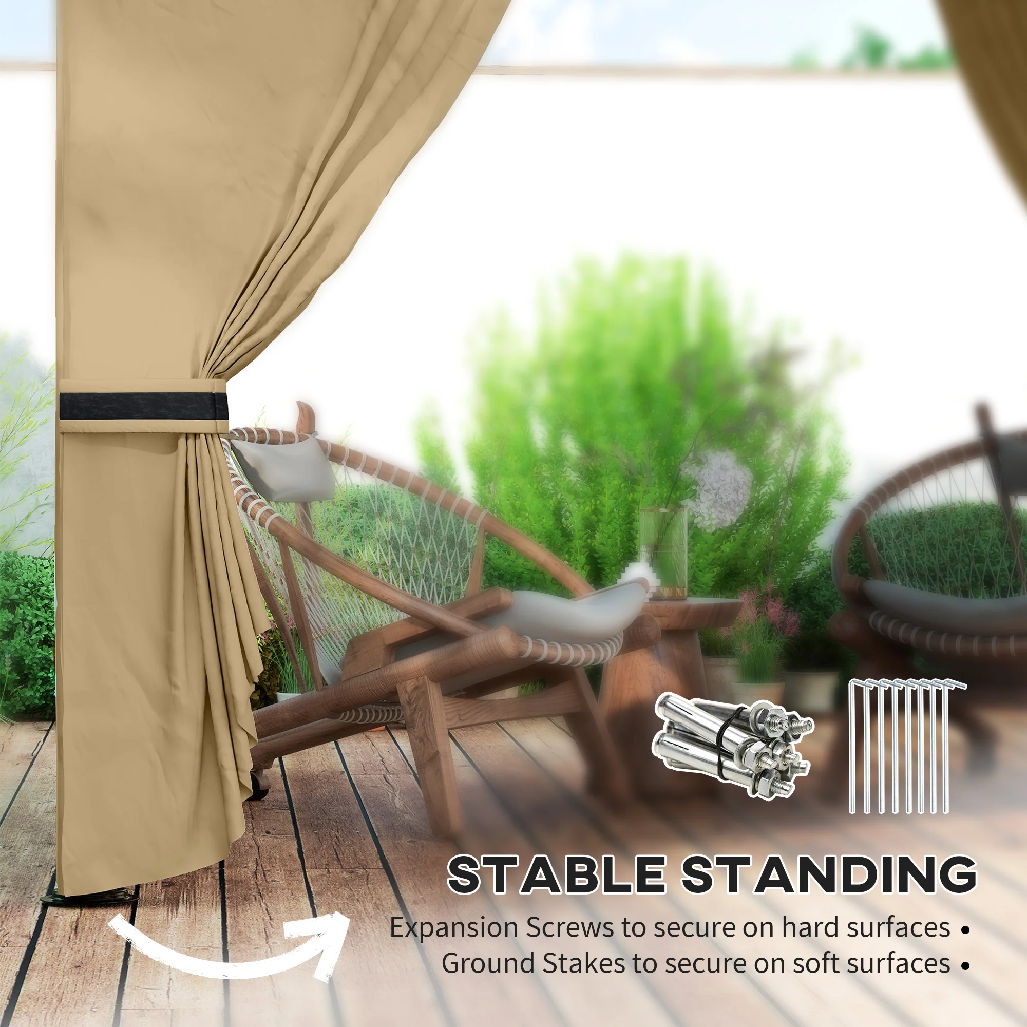 11' x 11' Double Roof Gazebo with Church Windows & Steel Frame, Beige - Image 9