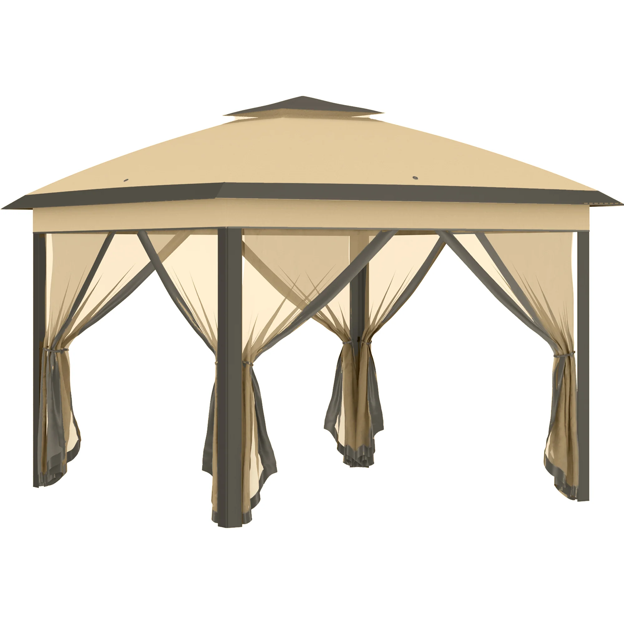 11' x 11' Pop Up Canopy with Double Roof and Mesh Sidewalls, Beige - Image 12